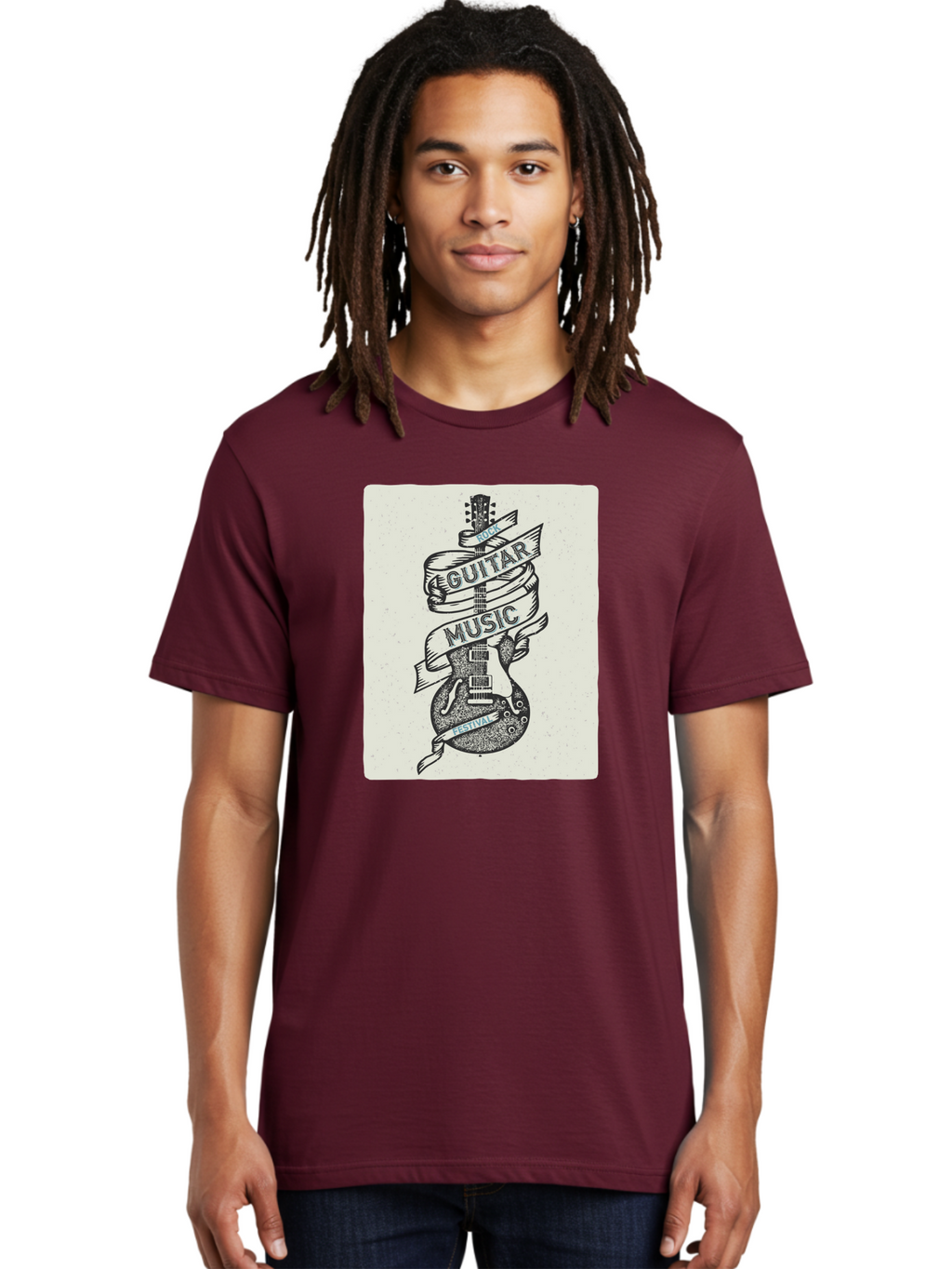 Guitar-Music-Festival Men'S Graphic Tee, 100% Cotton, Comfortable Casual Summer Wear, Machine Washable, Guitar Music Festival, Electric Guitar, Rock Music, Hand-Drawn Illustration, Festival Banner, Music Event, Guitar Art Aac437