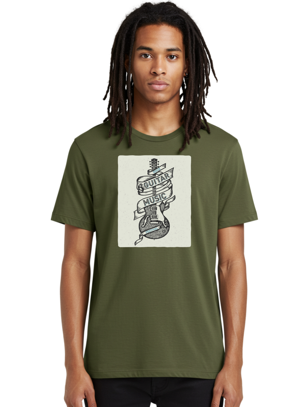 Guitar-Music-Festival Men'S Graphic Tee, 100% Cotton, Comfortable Casual Summer Wear, Machine Washable, Guitar Music Festival, Electric Guitar, Rock Music, Hand-Drawn Illustration, Festival Banner, Music Event, Guitar Art Aac437