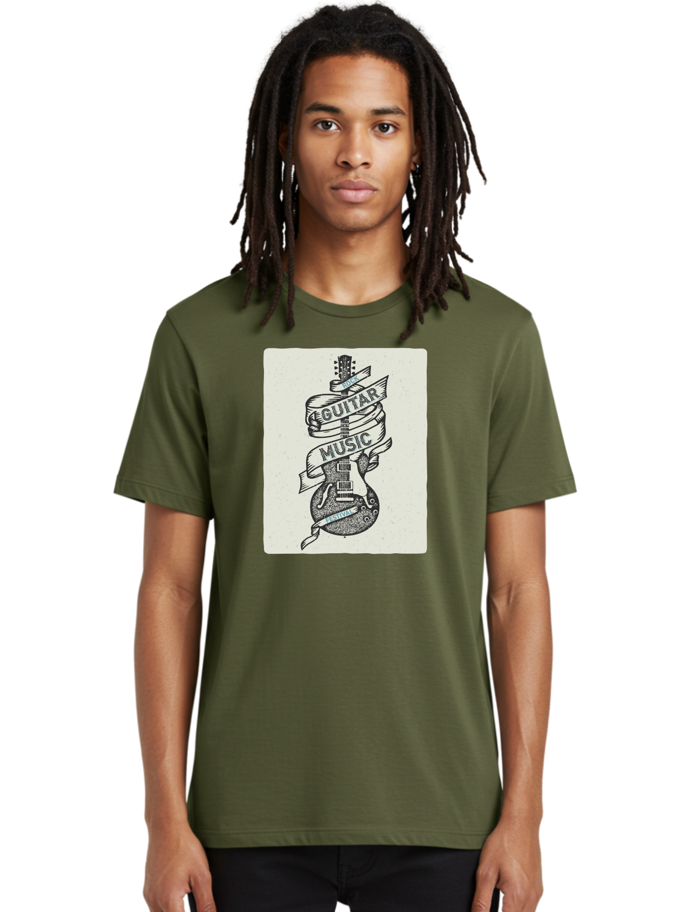 Guitar-Music-Festival Men'S Graphic Tee, 100% Cotton, Comfortable Casual Summer Wear, Machine Washable, Guitar Music Festival, Electric Guitar, Rock Music, Hand-Drawn Illustration, Festival Banner, Music Event, Guitar Art Aac437