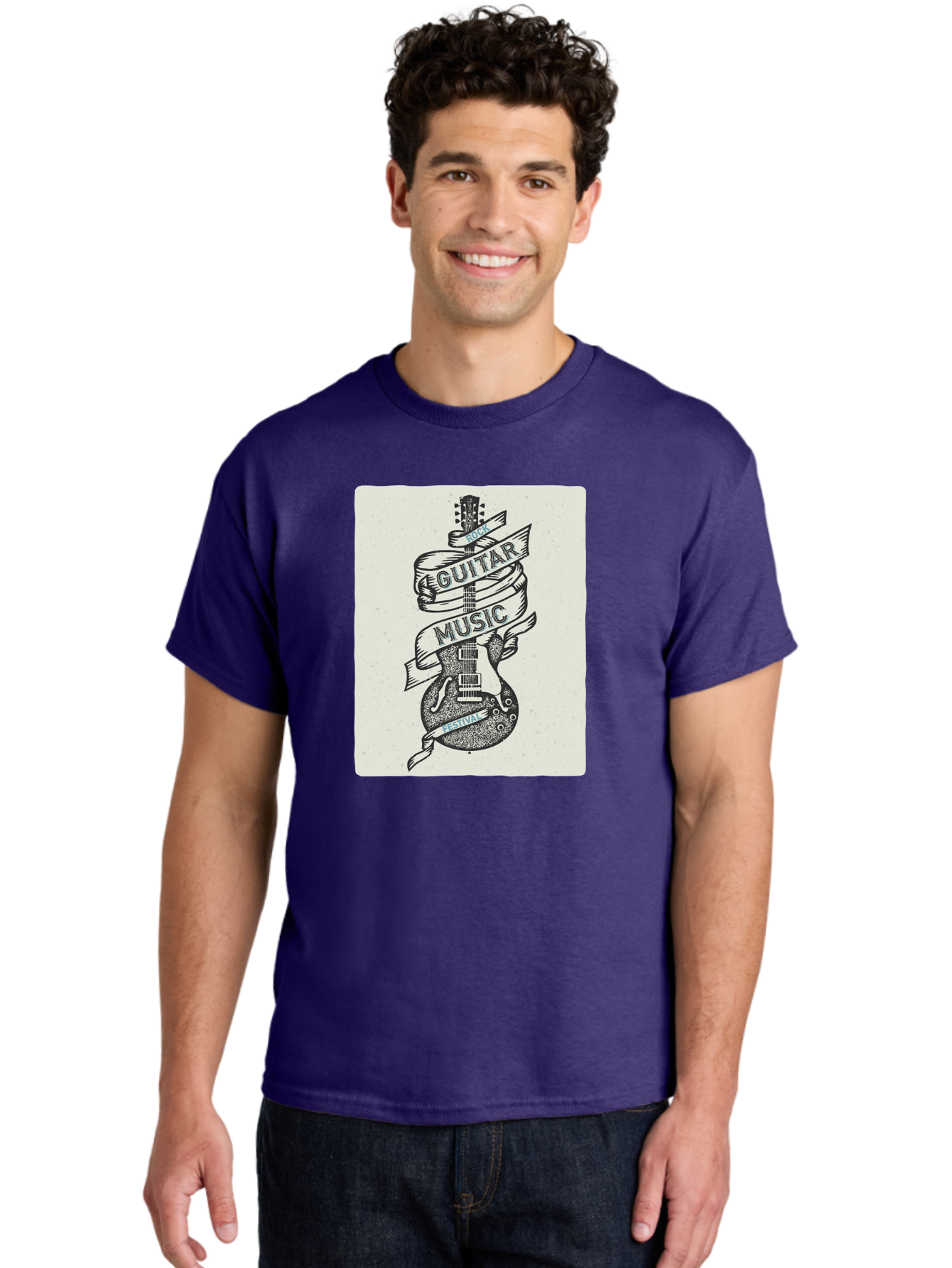Guitar-Music-Festival Men'S Graphic Tee, 100% Cotton, Comfortable Casual Summer Wear, Machine Washable, Guitar Music Festival, Electric Guitar, Rock Music, Hand-Drawn Illustration, Festival Banner, Music Event, Guitar Art Aac437