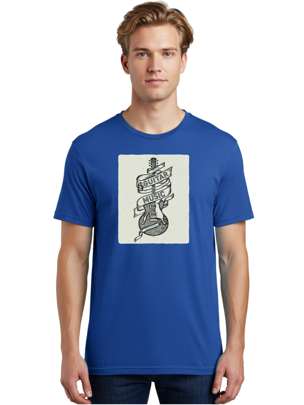 Guitar-Music-Festival Men'S Graphic Tee, 100% Cotton, Comfortable Casual Summer Wear, Machine Washable, Guitar Music Festival, Electric Guitar, Rock Music, Hand-Drawn Illustration, Festival Banner, Music Event, Guitar Art Aac437