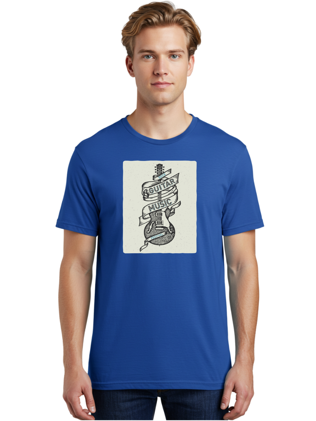 Guitar-Music-Festival Men'S Graphic Tee, 100% Cotton, Comfortable Casual Summer Wear, Machine Washable, Guitar Music Festival, Electric Guitar, Rock Music, Hand-Drawn Illustration, Festival Banner, Music Event, Guitar Art Aac437