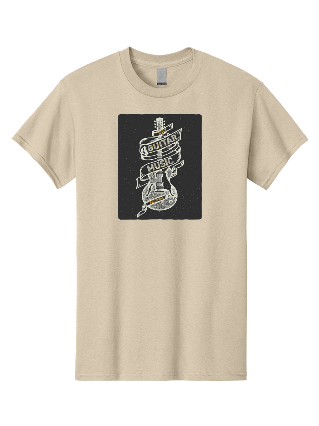 Rock-Guitar-Music-Festival Men'S Graphic Tee, 100% Cotton, Comfortable Casual Summer Wear, Machine Washable, Rock Guitar, Music Festival, Guitar Illustration, Festival Banner, Music Event, Rock Concert, Guitar Art, Festival Graphics, Aac439