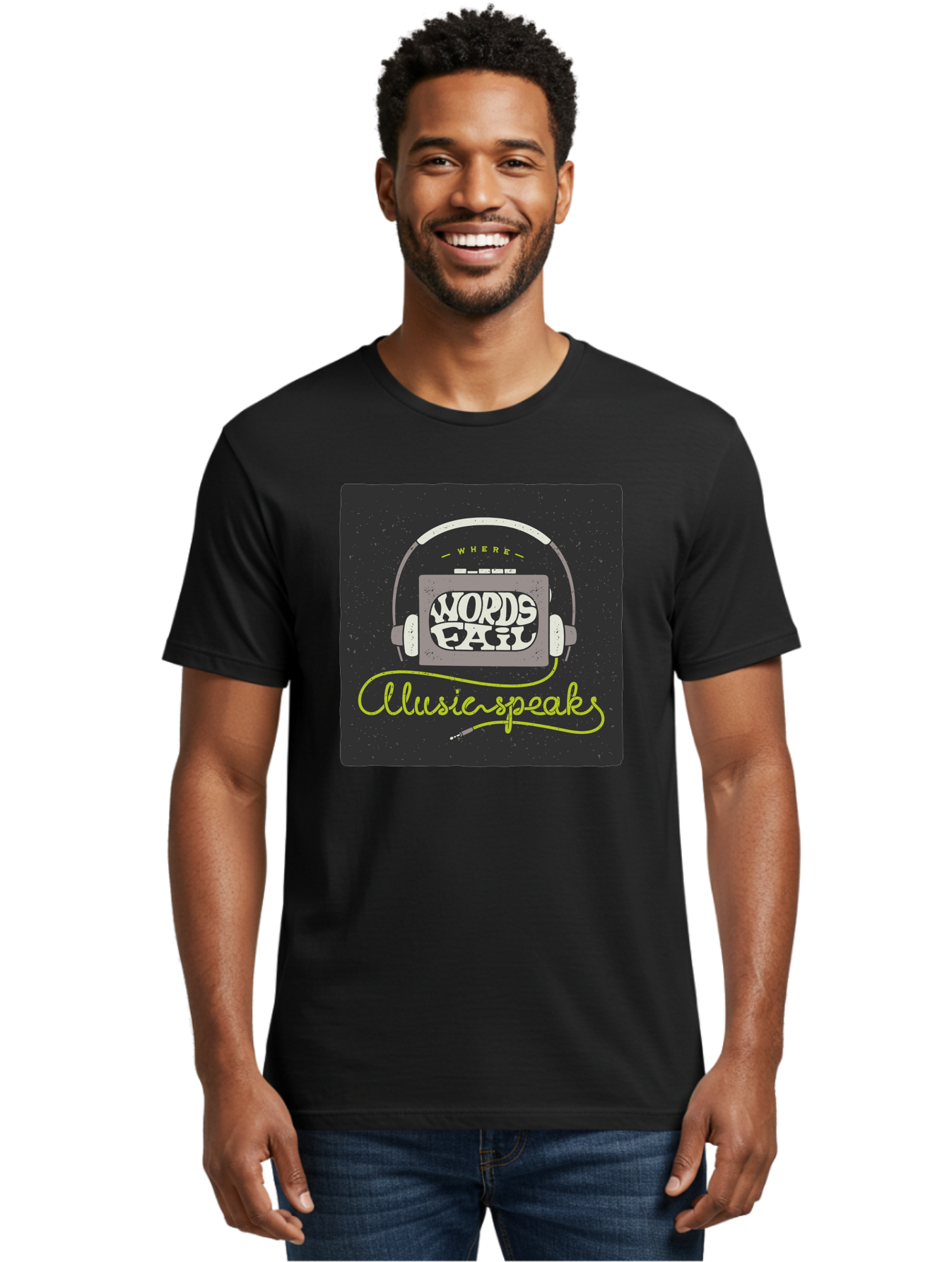 Where-Words-Fail-Music-Speaks Men'S Graphic Tee, 100% Cotton, Comfortable Casual Summer Wear, Machine Washable, Music Inspiration, Emotional Expression, Creative Quotes, Motivational Phrases, Where Words Fail Music Speaks, Aac441