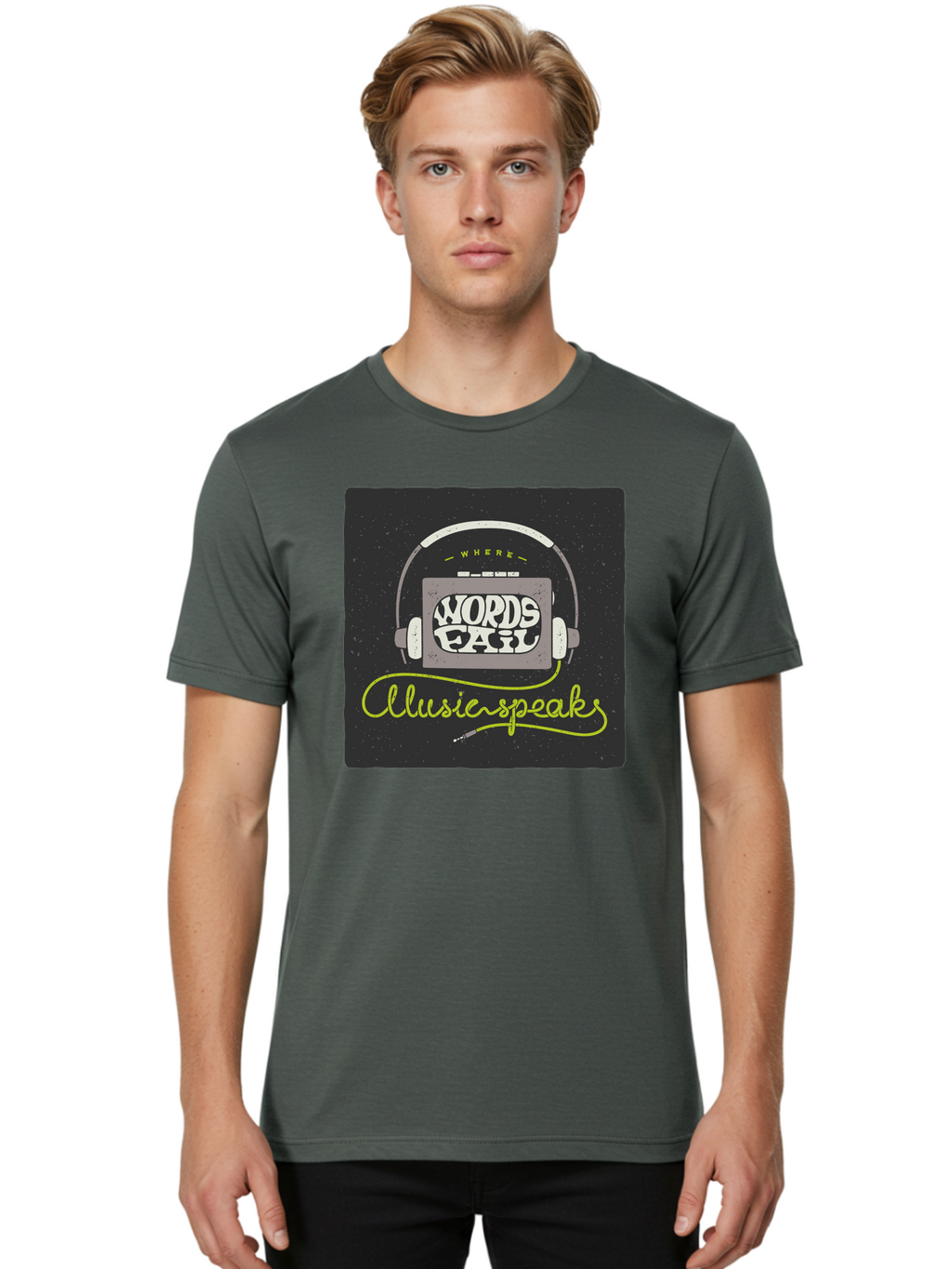 Where-Words-Fail-Music-Speaks Men'S Graphic Tee, 100% Cotton, Comfortable Casual Summer Wear, Machine Washable, Music Inspiration, Emotional Expression, Creative Quotes, Motivational Phrases, Where Words Fail Music Speaks, Aac441