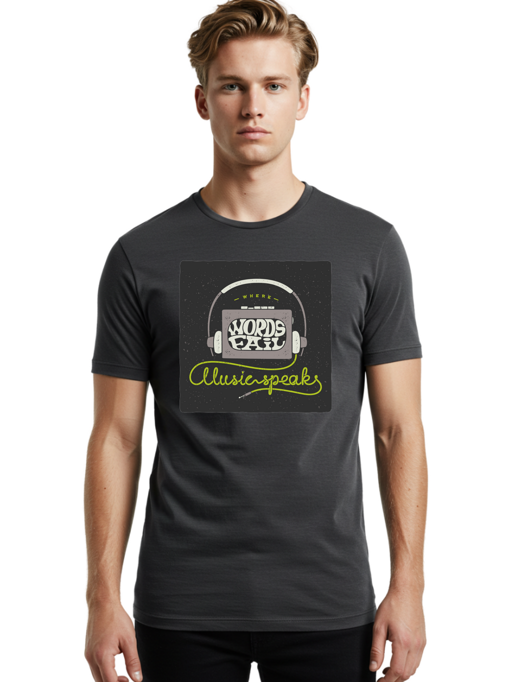 Where-Words-Fail-Music-Speaks Men'S Graphic Tee, 100% Cotton, Comfortable Casual Summer Wear, Machine Washable, Music Inspiration, Emotional Expression, Creative Quotes, Motivational Phrases, Where Words Fail Music Speaks, Aac441