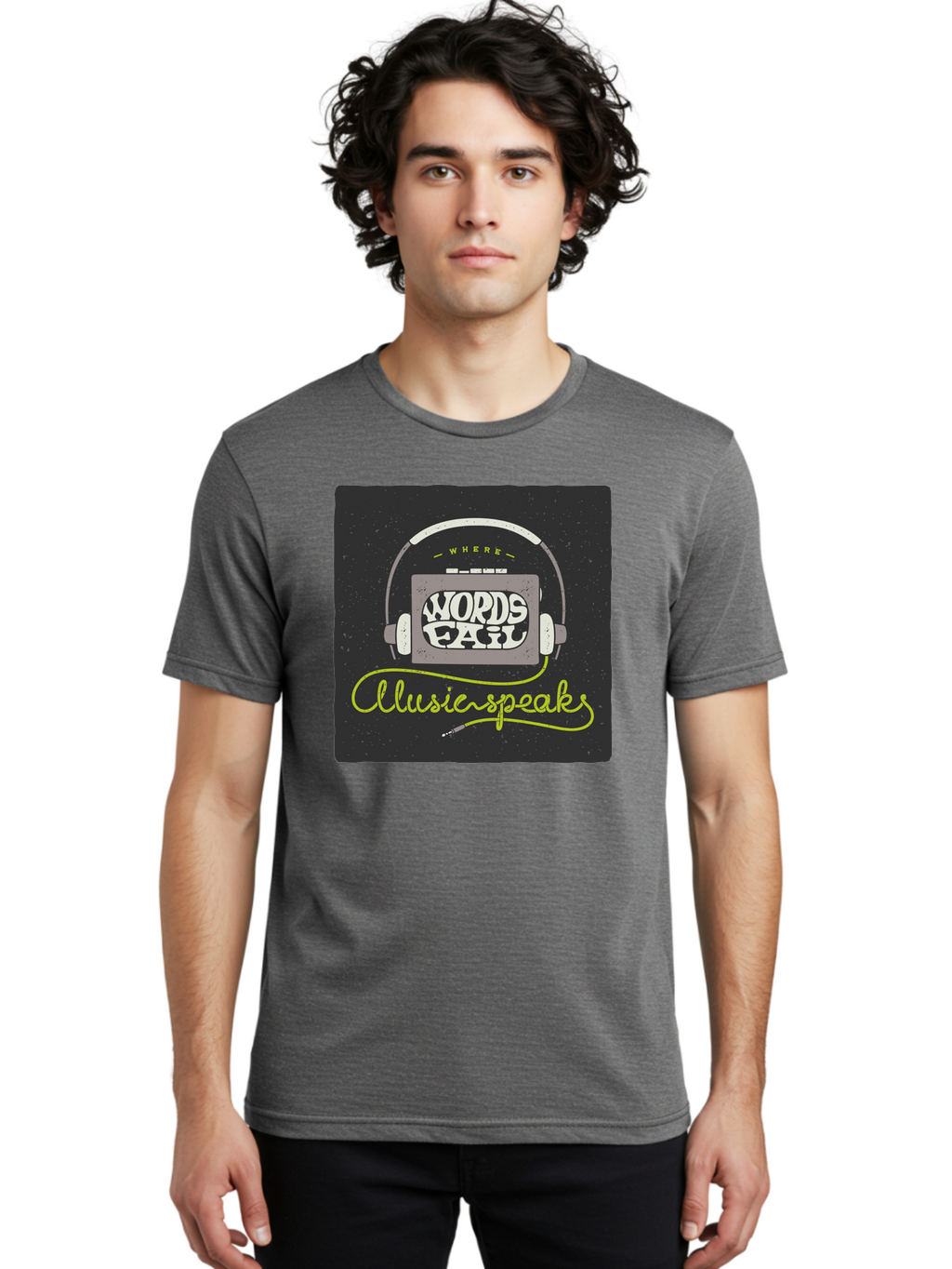 Where-Words-Fail-Music-Speaks Men'S Graphic Tee, 100% Cotton, Comfortable Casual Summer Wear, Machine Washable, Music Inspiration, Emotional Expression, Creative Quotes, Motivational Phrases, Where Words Fail Music Speaks, Aac441