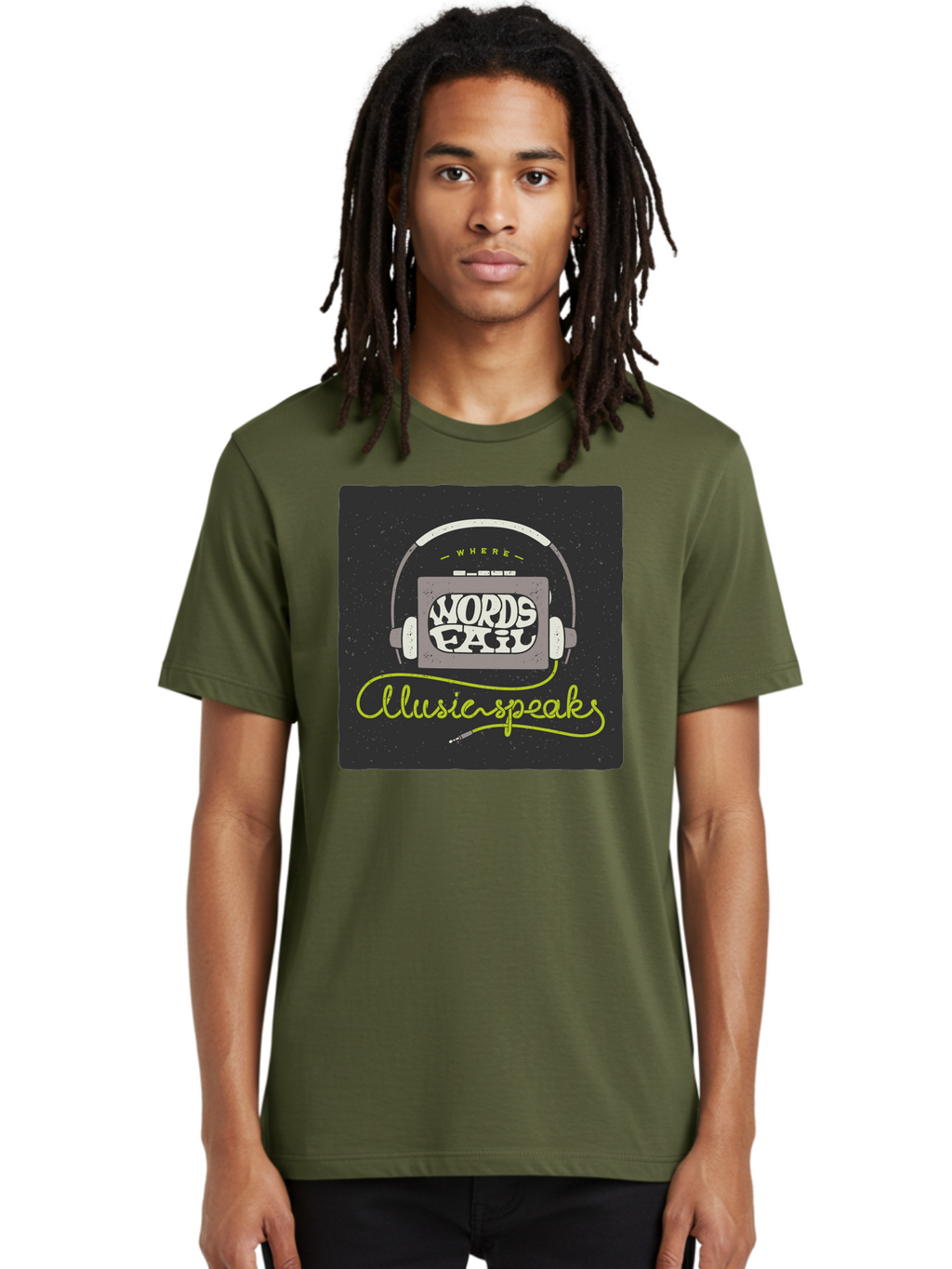 Where-Words-Fail-Music-Speaks Men'S Graphic Tee, 100% Cotton, Comfortable Casual Summer Wear, Machine Washable, Music Inspiration, Emotional Expression, Creative Quotes, Motivational Phrases, Where Words Fail Music Speaks, Aac441