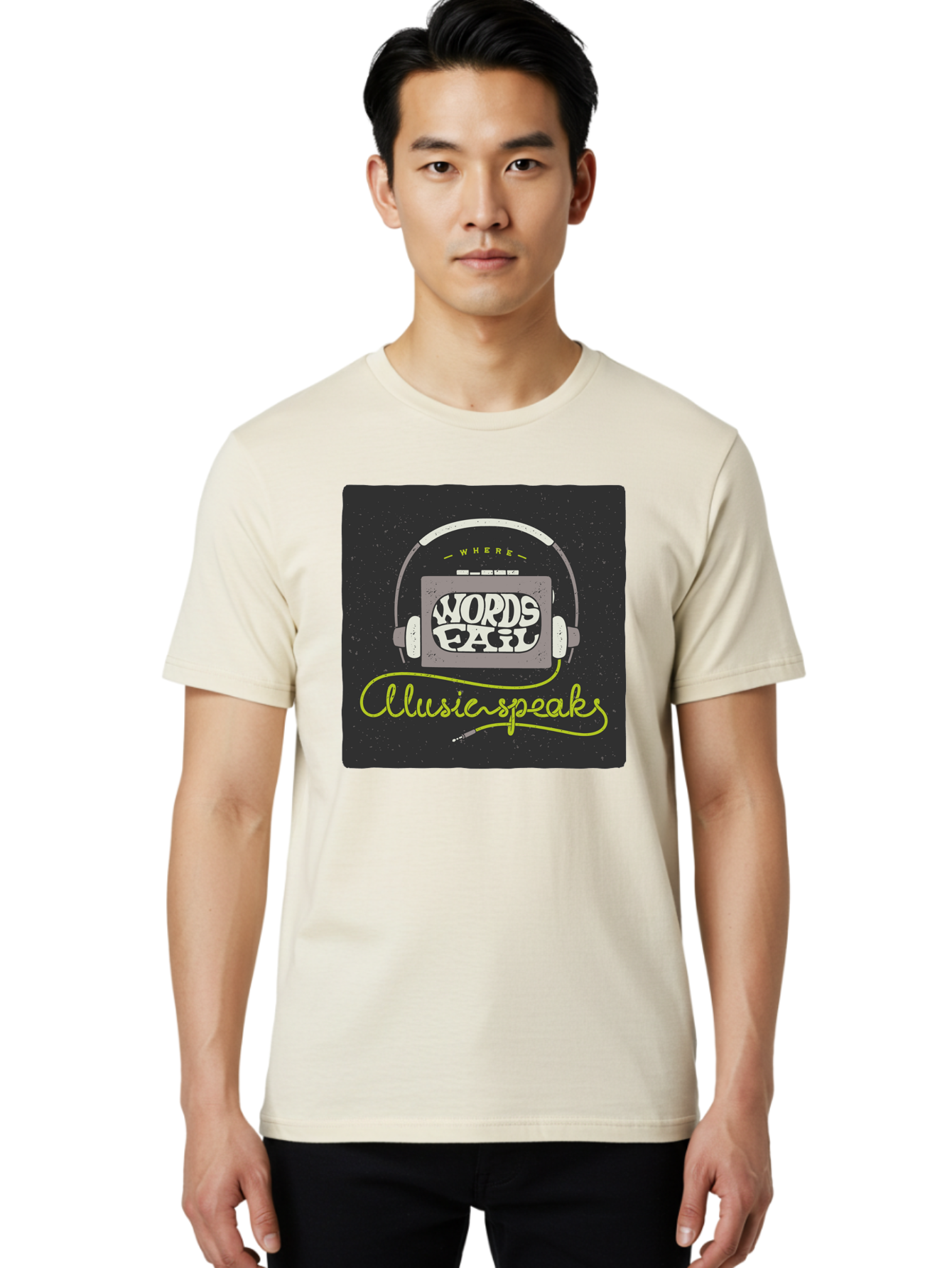 Where-Words-Fail-Music-Speaks Men'S Graphic Tee, 100% Cotton, Comfortable Casual Summer Wear, Machine Washable, Music Inspiration, Emotional Expression, Creative Quotes, Motivational Phrases, Where Words Fail Music Speaks, Aac441