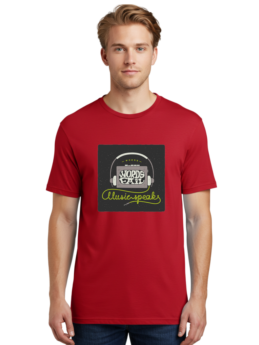 Where-Words-Fail-Music-Speaks Men'S Graphic Tee, 100% Cotton, Comfortable Casual Summer Wear, Machine Washable, Music Inspiration, Emotional Expression, Creative Quotes, Motivational Phrases, Where Words Fail Music Speaks, Aac441