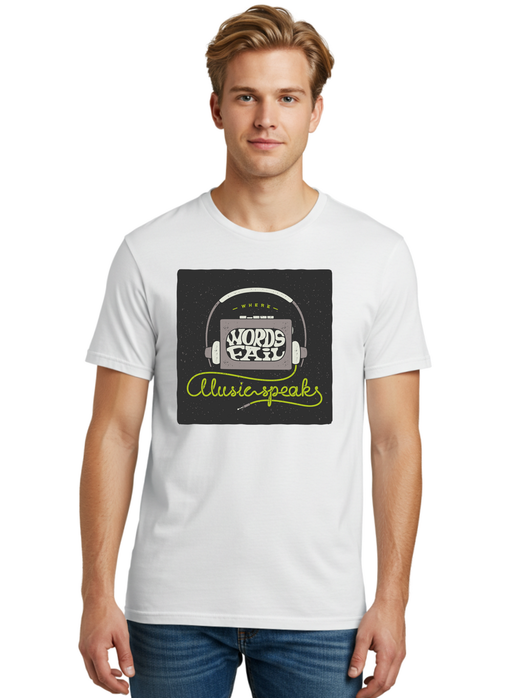 Where-Words-Fail-Music-Speaks Men'S Graphic Tee, 100% Cotton, Comfortable Casual Summer Wear, Machine Washable, Music Inspiration, Emotional Expression, Creative Quotes, Motivational Phrases, Where Words Fail Music Speaks, Aac441