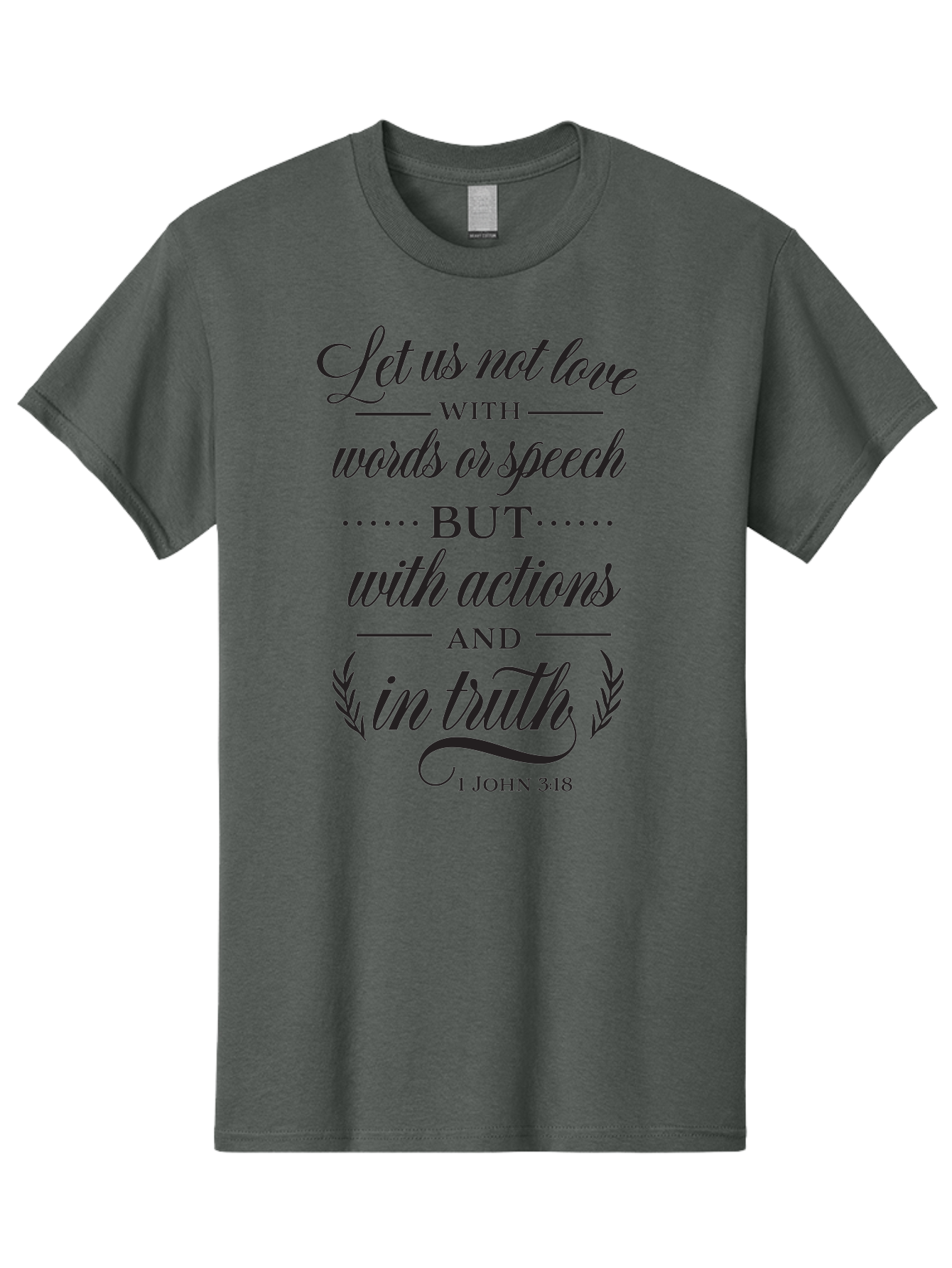 1-John-3-18 Men'S Graphic Tee, 100% Cotton, Comfortable Casual Summer Wear, Machine Washable, Inspirational Quote, Biblical Verse, 1 John 3:18, Love In Truth, Actions Over Words, Spiritual Guidance, Faith-Based Message, Motivational Words Aac442