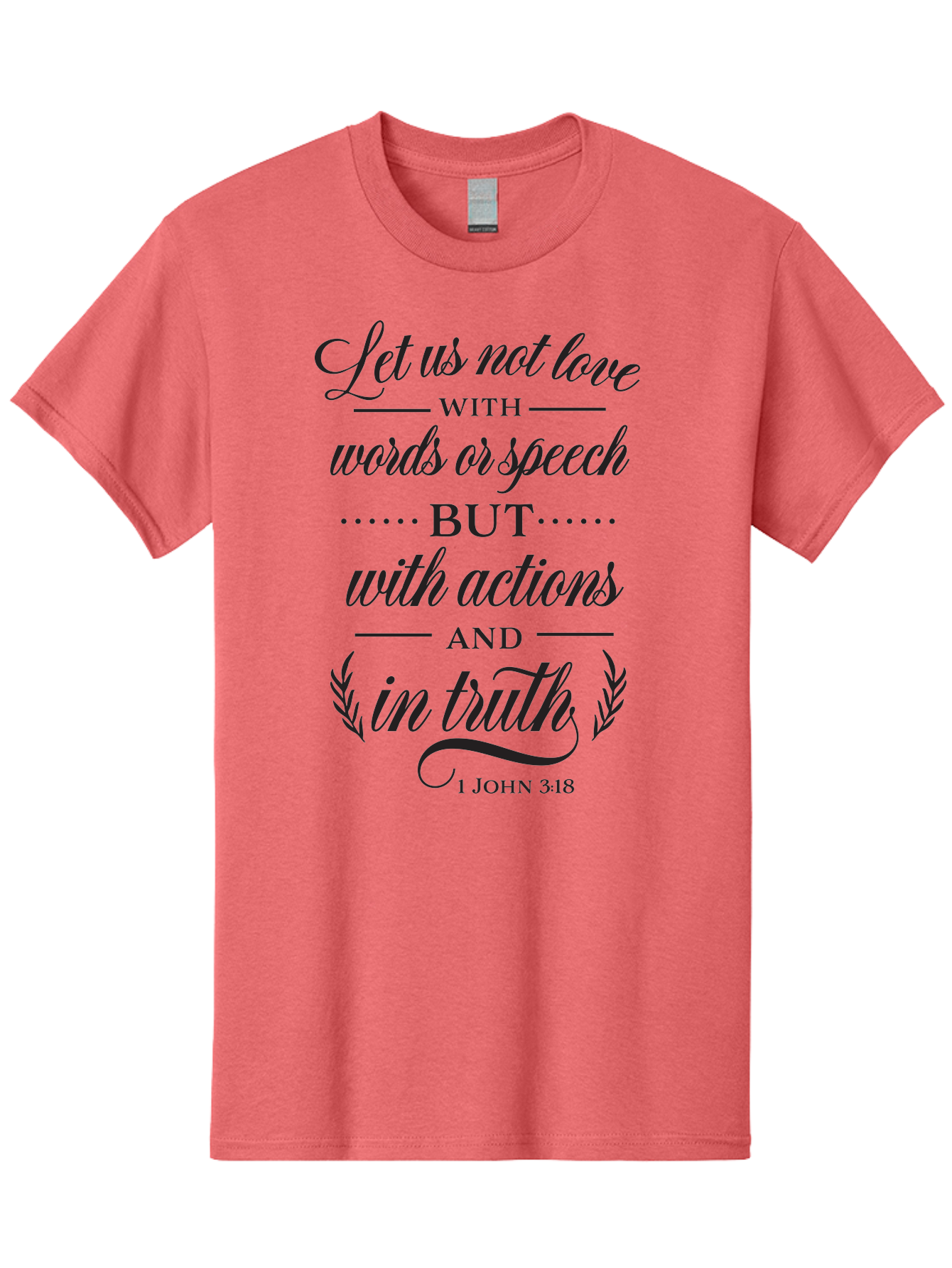 1-John-3-18 Men'S Graphic Tee, 100% Cotton, Comfortable Casual Summer Wear, Machine Washable, Inspirational Quote, Biblical Verse, 1 John 3:18, Love In Truth, Actions Over Words, Spiritual Guidance, Faith-Based Message, Motivational Words Aac442