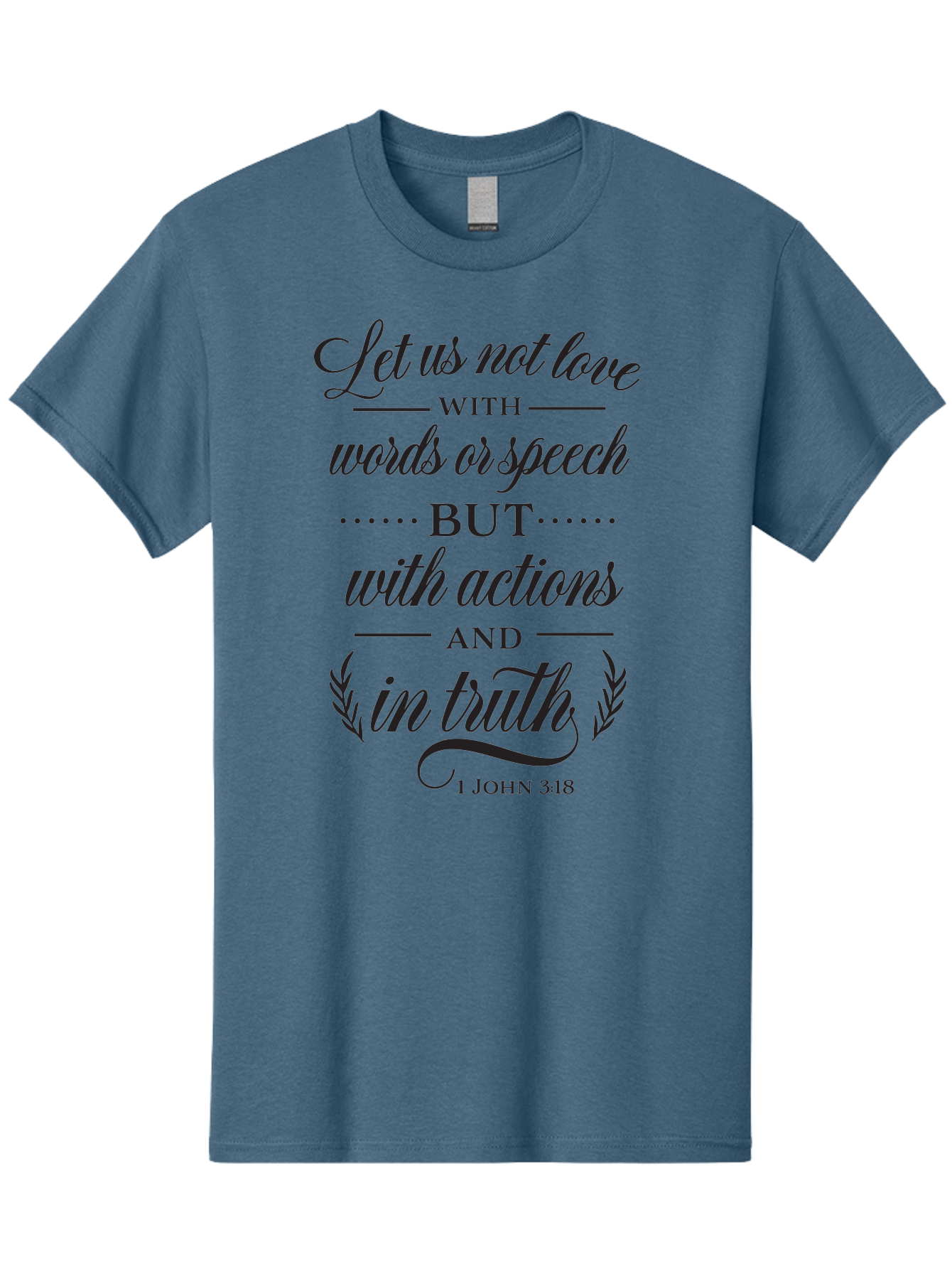 1-John-3-18 Men'S Graphic Tee, 100% Cotton, Comfortable Casual Summer Wear, Machine Washable, Inspirational Quote, Biblical Verse, 1 John 3:18, Love In Truth, Actions Over Words, Spiritual Guidance, Faith-Based Message, Motivational Words Aac442