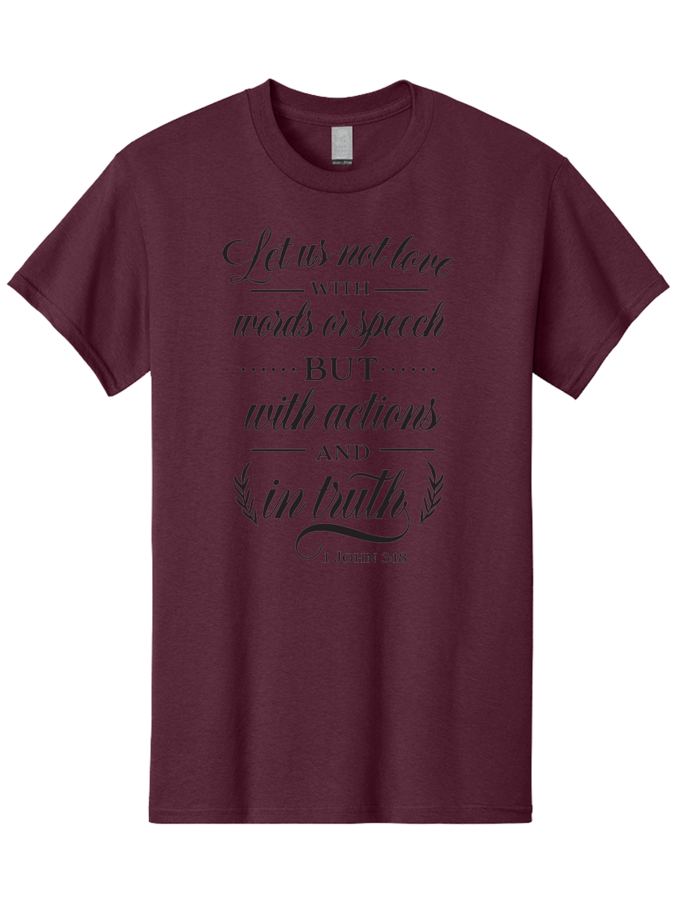 1-John-3-18 Men'S Graphic Tee, 100% Cotton, Comfortable Casual Summer Wear, Machine Washable, Inspirational Quote, Biblical Verse, 1 John 3:18, Love In Truth, Actions Over Words, Spiritual Guidance, Faith-Based Message, Motivational Words Aac442