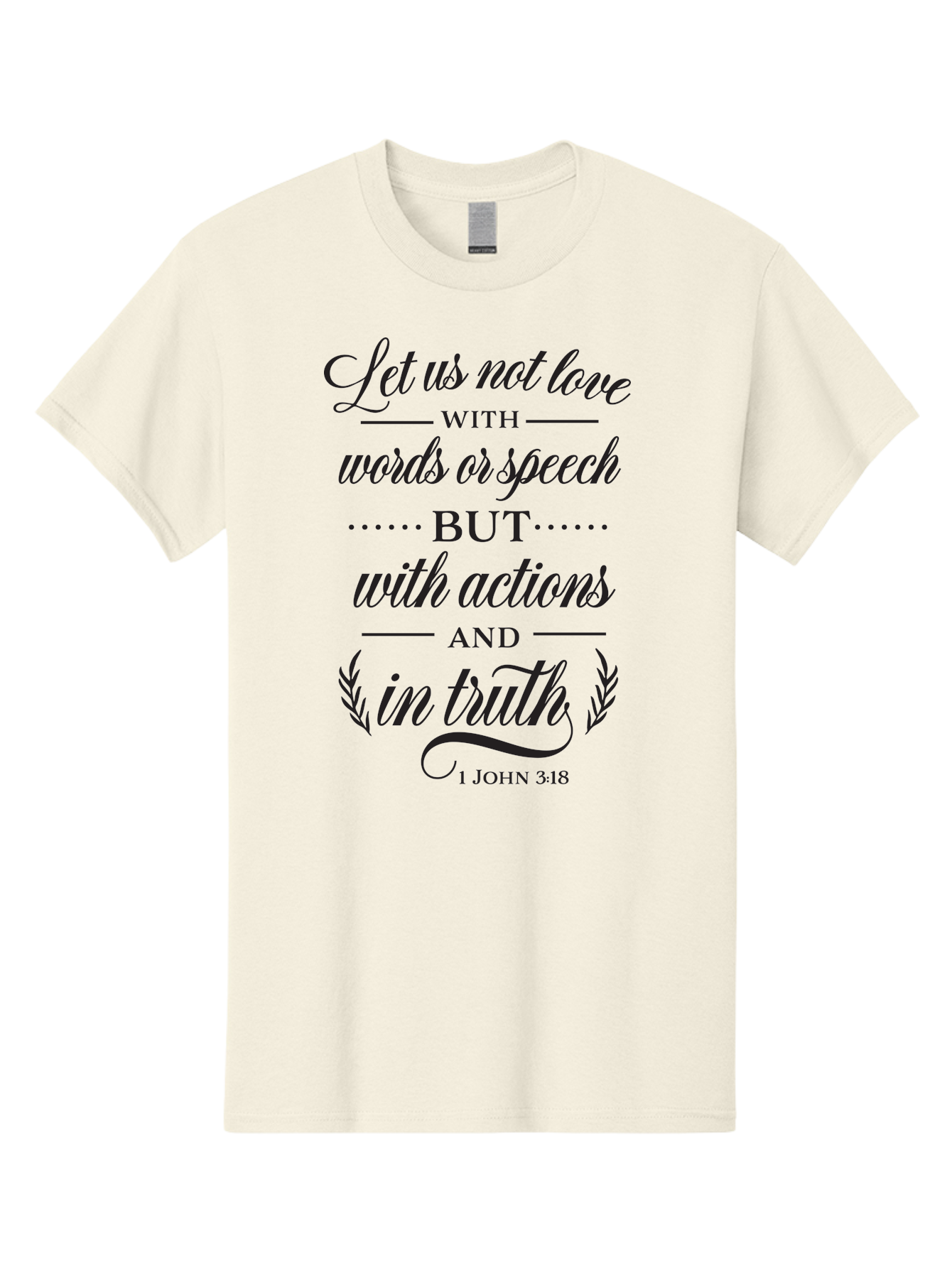 1-John-3-18 Men'S Graphic Tee, 100% Cotton, Comfortable Casual Summer Wear, Machine Washable, Inspirational Quote, Biblical Verse, 1 John 3:18, Love In Truth, Actions Over Words, Spiritual Guidance, Faith-Based Message, Motivational Words Aac442