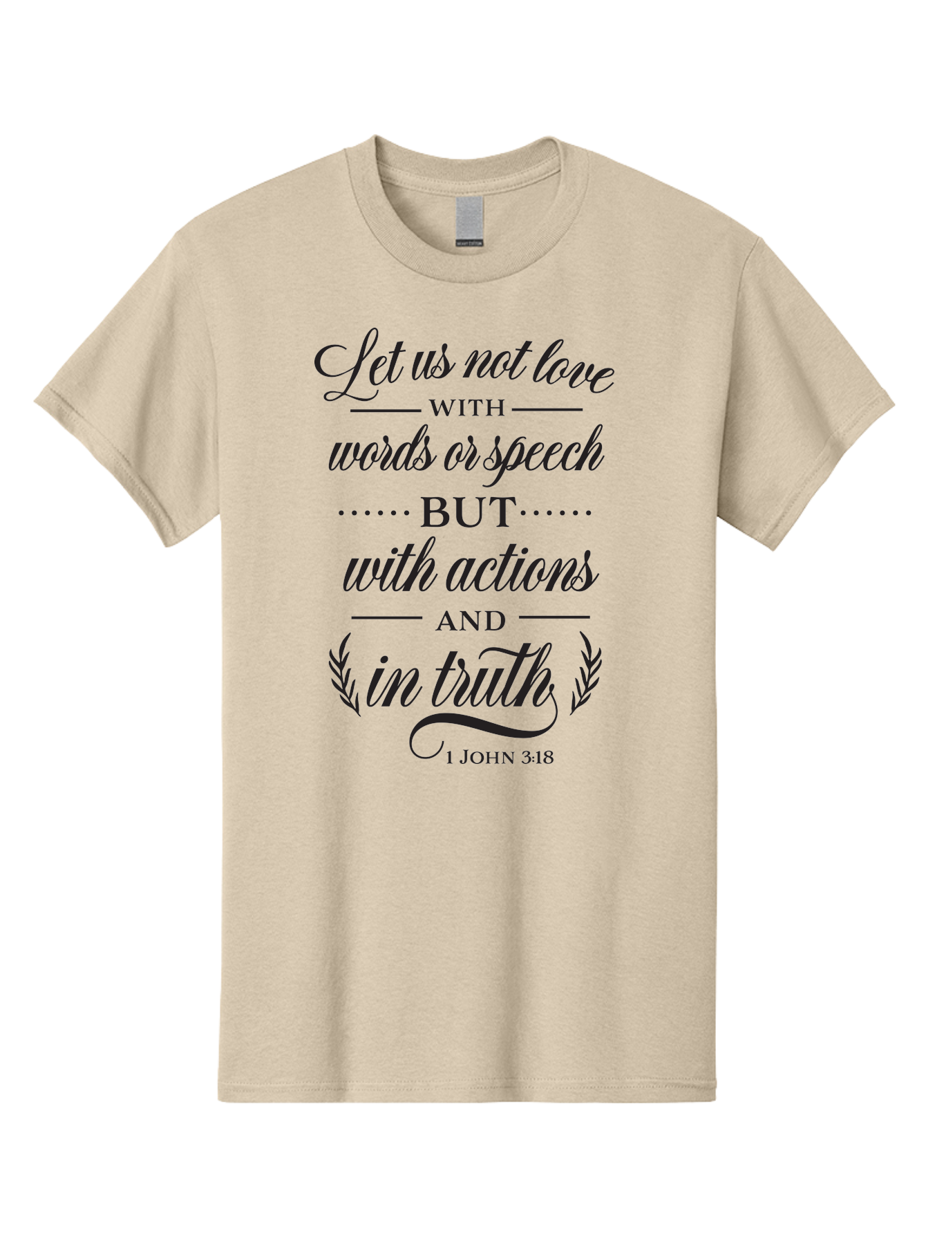 1-John-3-18 Men'S Graphic Tee, 100% Cotton, Comfortable Casual Summer Wear, Machine Washable, Inspirational Quote, Biblical Verse, 1 John 3:18, Love In Truth, Actions Over Words, Spiritual Guidance, Faith-Based Message, Motivational Words Aac442
