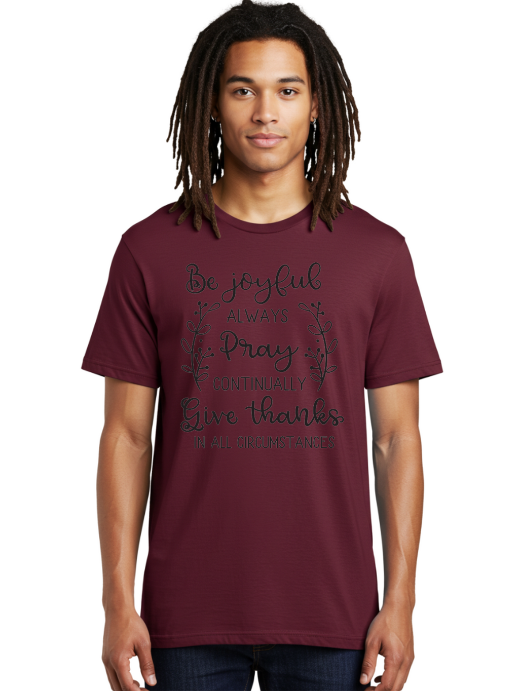 1-Thessalonians-5-16-18 Men'S Graphic Tee, 100% Cotton, Comfortable Casual Summer Wear, Machine Washable, Inspirational Quote, Motivational Words, Be Joyful, Pray Continually, Give Thanks, Positive Message, Uplifting Phrase, Faith-Based, Aac443