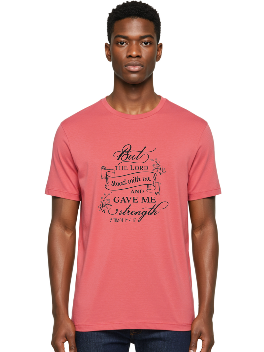 2-Timothy-4-17 Men'S Graphic Tee, 100% Cotton, Comfortable Casual Summer Wear, Machine Washable, Inspirational Quote, Bible Verse, 2 Timothy 4:17, Faith, Motivation, Scripture, Spiritual Guidance, Lord'S Strength, Perseverance Aac445