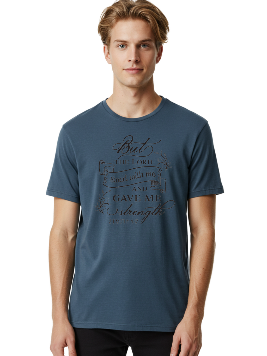 2-Timothy-4-17 Men'S Graphic Tee, 100% Cotton, Comfortable Casual Summer Wear, Machine Washable, Inspirational Quote, Bible Verse, 2 Timothy 4:17, Faith, Motivation, Scripture, Spiritual Guidance, Lord'S Strength, Perseverance Aac445