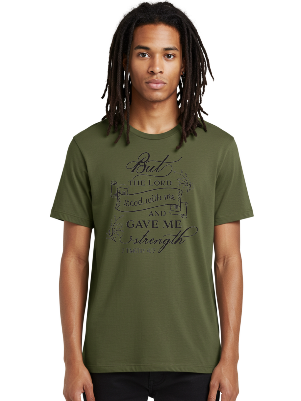 2-Timothy-4-17 Men'S Graphic Tee, 100% Cotton, Comfortable Casual Summer Wear, Machine Washable, Inspirational Quote, Bible Verse, 2 Timothy 4:17, Faith, Motivation, Scripture, Spiritual Guidance, Lord'S Strength, Perseverance Aac445