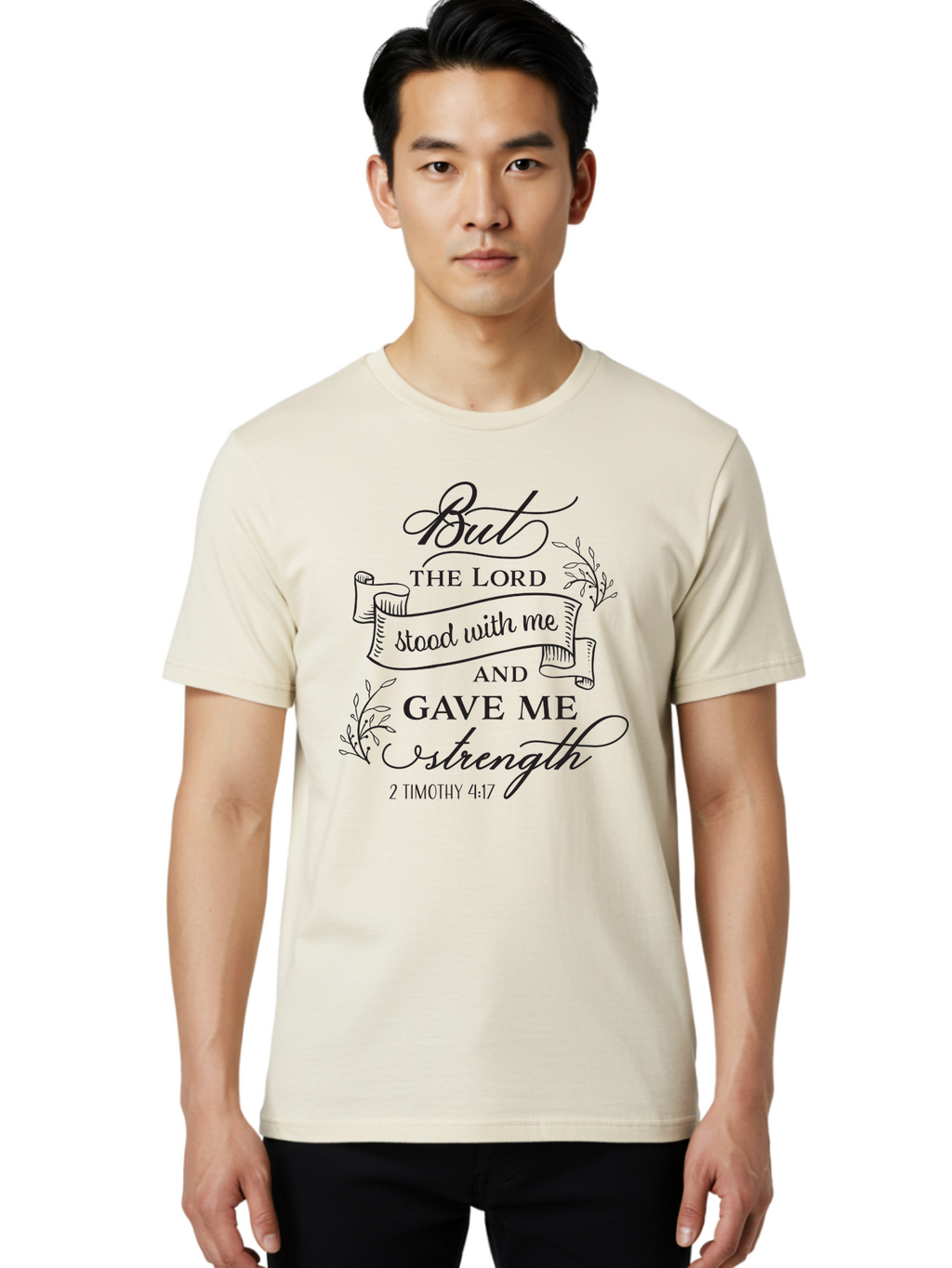 2-Timothy-4-17 Men'S Graphic Tee, 100% Cotton, Comfortable Casual Summer Wear, Machine Washable, Inspirational Quote, Bible Verse, 2 Timothy 4:17, Faith, Motivation, Scripture, Spiritual Guidance, Lord'S Strength, Perseverance Aac445