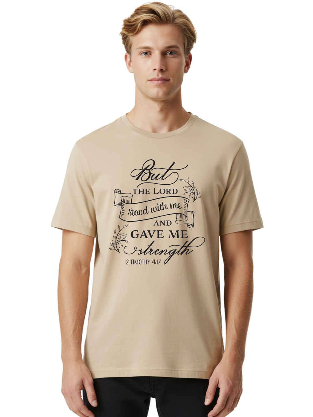 2-Timothy-4-17 Men'S Graphic Tee, 100% Cotton, Comfortable Casual Summer Wear, Machine Washable, Inspirational Quote, Bible Verse, 2 Timothy 4:17, Faith, Motivation, Scripture, Spiritual Guidance, Lord'S Strength, Perseverance Aac445