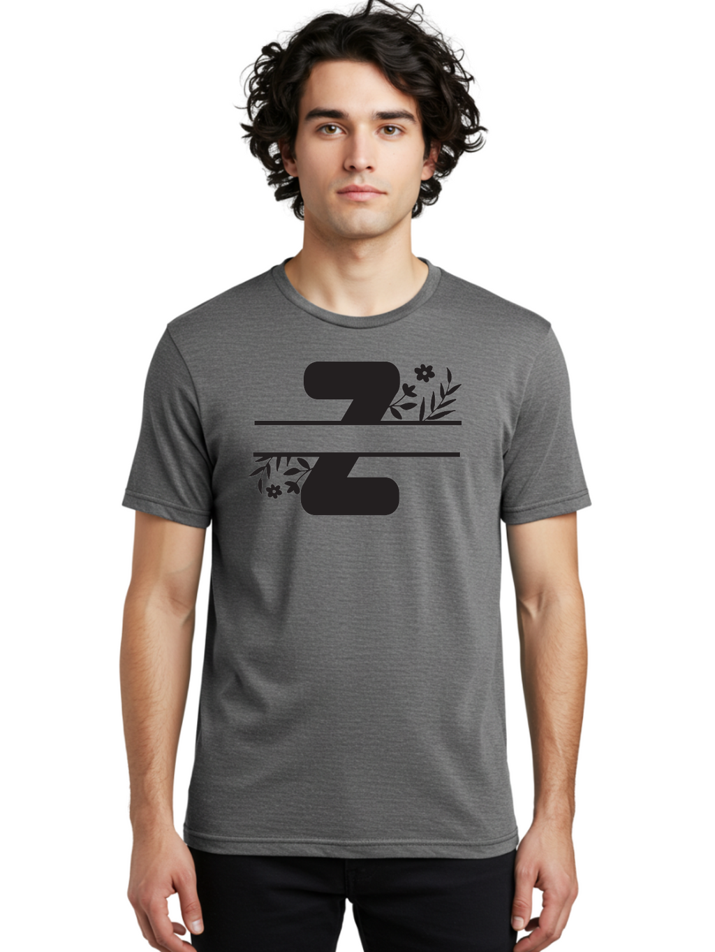 33 Men'S Graphic Tee, 100% Cotton, Comfortable Casual Summer Wear, Machine Washable, Number 33, Floral Design, Leafy Patterns, Flower Motifs, Elegant Typography, Decorative Elements, Black And Green Color Scheme Aac446