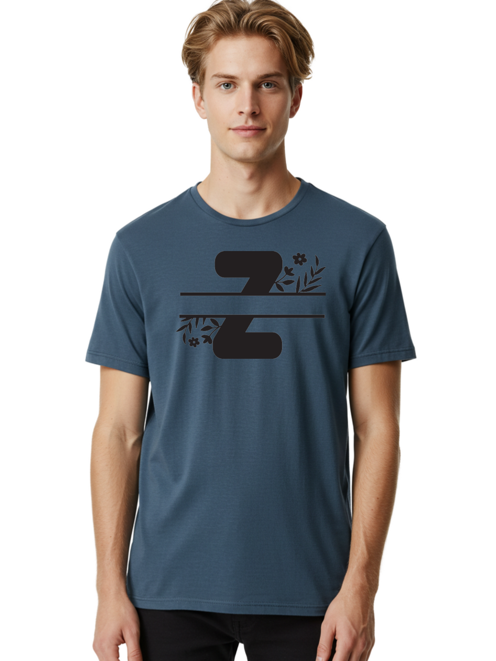 33 Men'S Graphic Tee, 100% Cotton, Comfortable Casual Summer Wear, Machine Washable, Number 33, Floral Design, Leafy Patterns, Flower Motifs, Elegant Typography, Decorative Elements, Black And Green Color Scheme Aac446