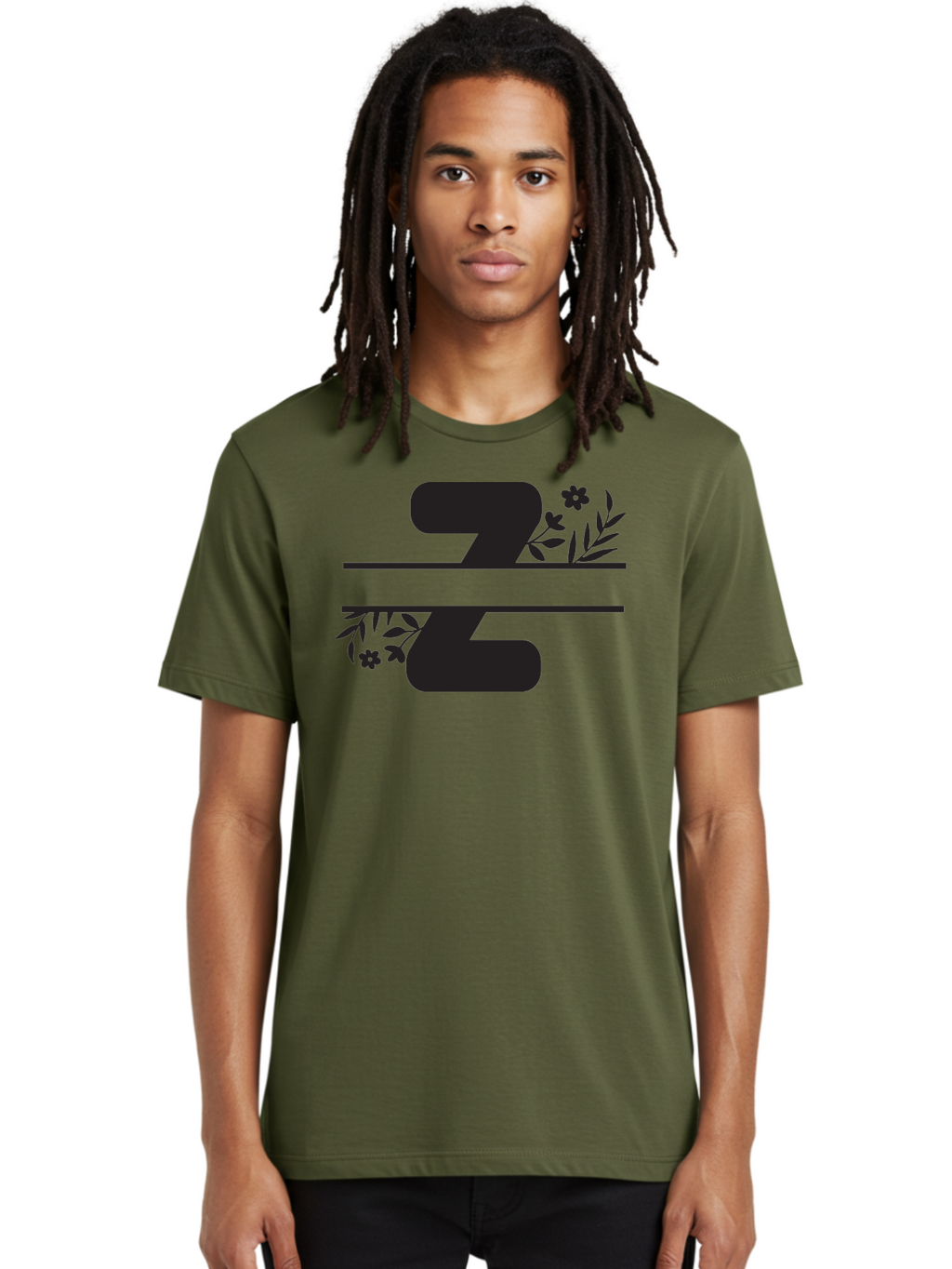 33 Men'S Graphic Tee, 100% Cotton, Comfortable Casual Summer Wear, Machine Washable, Number 33, Floral Design, Leafy Patterns, Flower Motifs, Elegant Typography, Decorative Elements, Black And Green Color Scheme Aac446