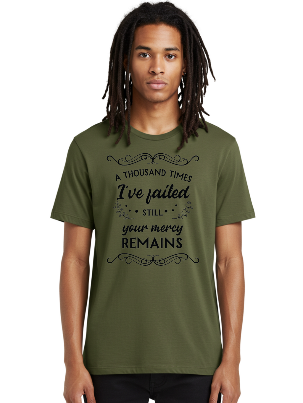A-Thousand-Times-I-Ve-Failed Men'S Graphic Tee, 100% Cotton, Comfortable Casual Summer Wear, Machine Washable, Inspirational Quote, Motivational Phrase, Faith-Based Message, Perseverance, Hope, Resilience, Forgiveness, Divine Mercy Aac447