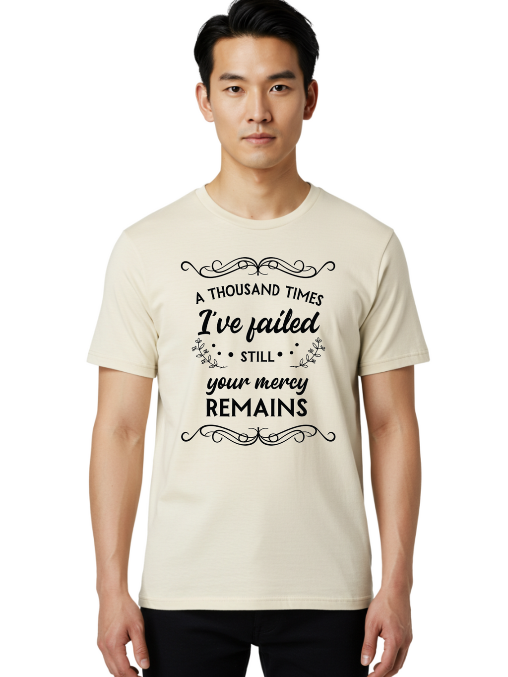 A-Thousand-Times-I-Ve-Failed Men'S Graphic Tee, 100% Cotton, Comfortable Casual Summer Wear, Machine Washable, Inspirational Quote, Motivational Phrase, Faith-Based Message, Perseverance, Hope, Resilience, Forgiveness, Divine Mercy Aac447