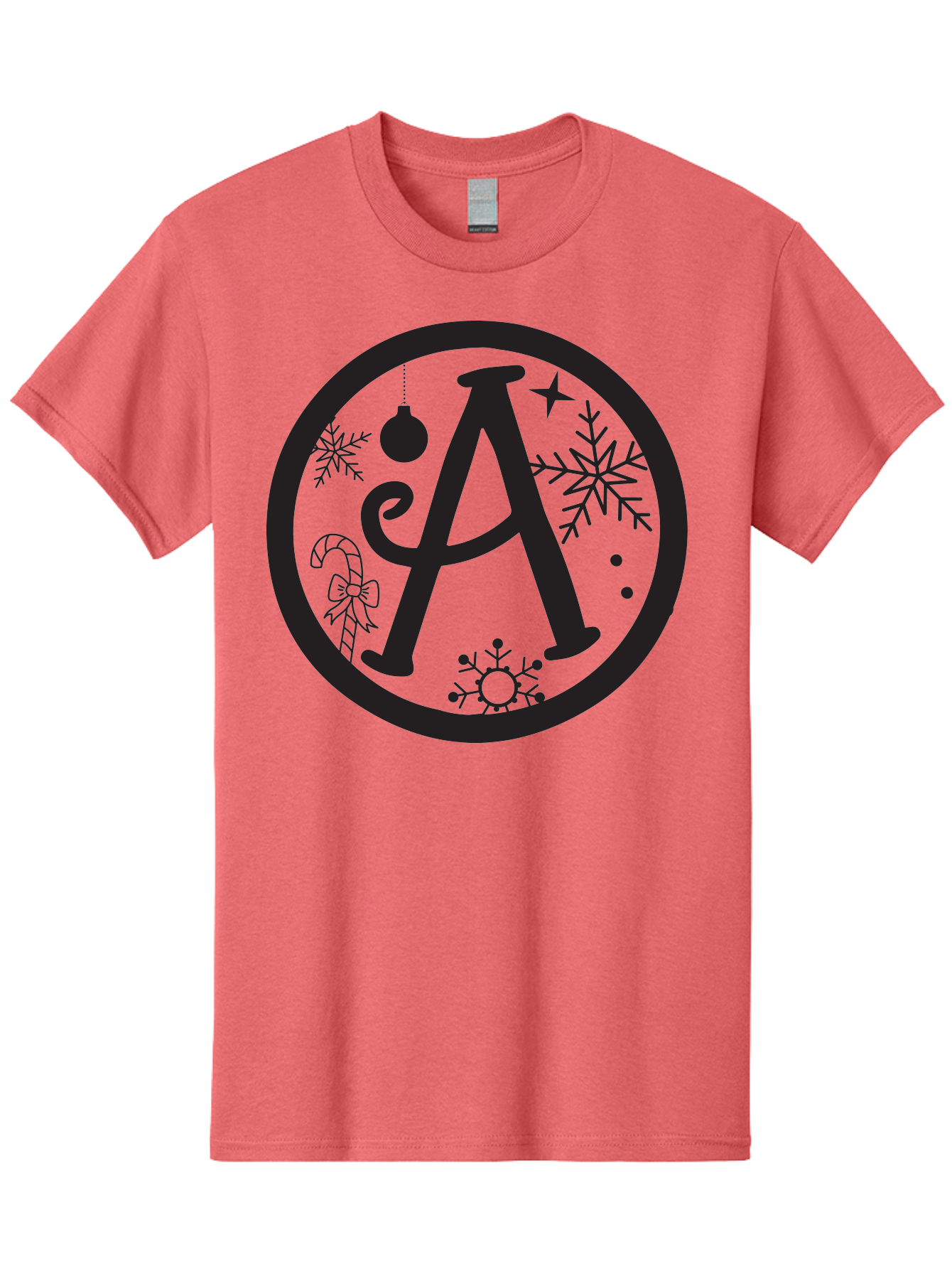A Men'S Graphic Tee, 100% Cotton, Comfortable Casual Summer Wear, Machine Washable, Christmas Decorations, Black Letter A, Snowflakes, Candy Cane, Christmas Ornament, Holiday Themes, Festive Designs, Winter Wonderland, Christmas Symbols, Aac448
