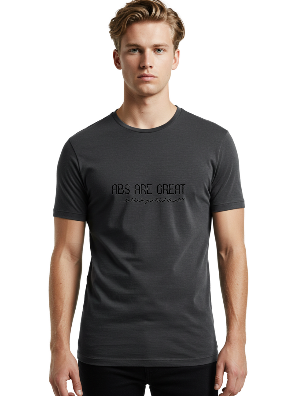 Abs-Are-Great Men'S Graphic Tee, 100% Cotton, Comfortable Casual Summer Wear, Machine Washable, Funny Quote, Humorous Saying, Donut Love, Fitness Humor, Workout Joke, Sweet Treats, Playful Message, Indulgent Humor Aac449