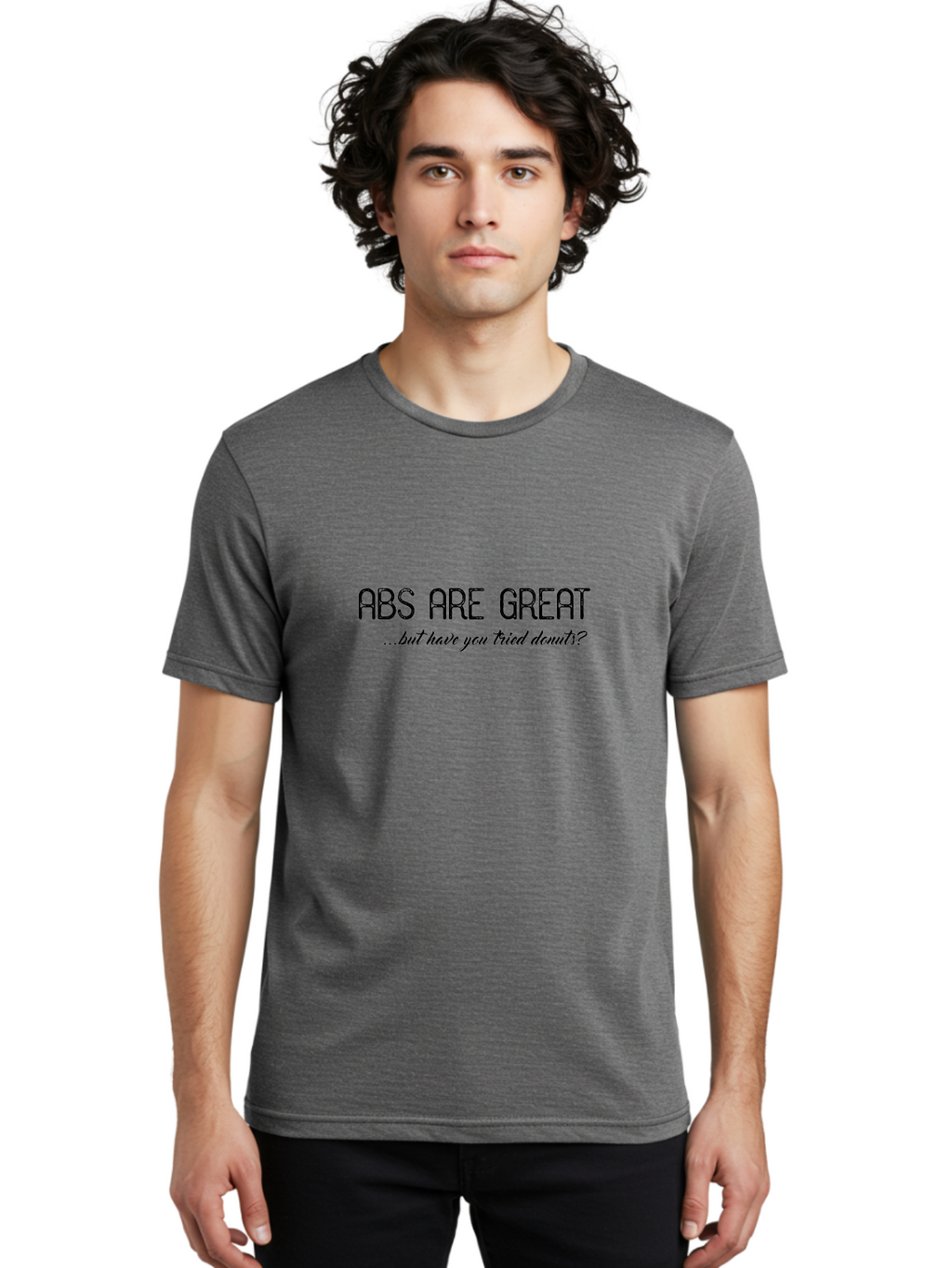 Abs-Are-Great Men'S Graphic Tee, 100% Cotton, Comfortable Casual Summer Wear, Machine Washable, Funny Quote, Humorous Saying, Donut Love, Fitness Humor, Workout Joke, Sweet Treats, Playful Message, Indulgent Humor Aac449