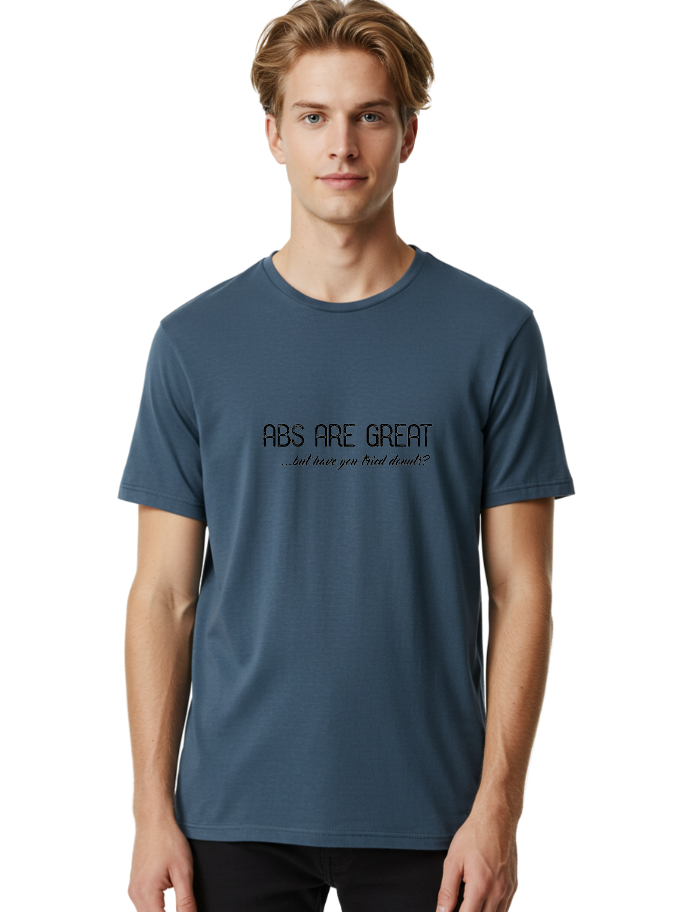 Abs-Are-Great Men'S Graphic Tee, 100% Cotton, Comfortable Casual Summer Wear, Machine Washable, Funny Quote, Humorous Saying, Donut Love, Fitness Humor, Workout Joke, Sweet Treats, Playful Message, Indulgent Humor Aac449