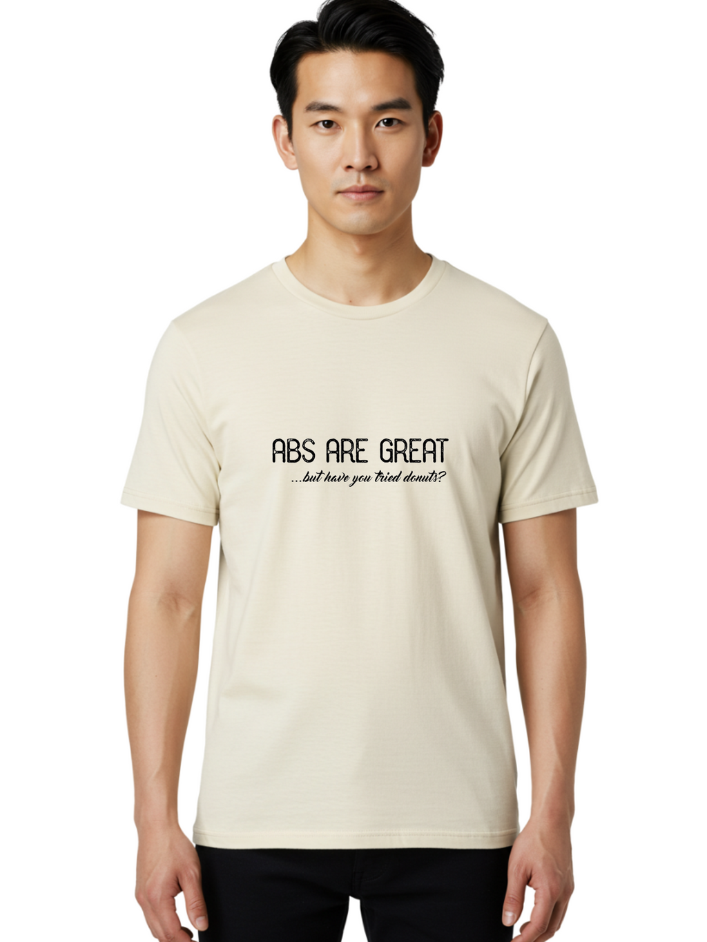 Abs-Are-Great Men'S Graphic Tee, 100% Cotton, Comfortable Casual Summer Wear, Machine Washable, Funny Quote, Humorous Saying, Donut Love, Fitness Humor, Workout Joke, Sweet Treats, Playful Message, Indulgent Humor Aac449