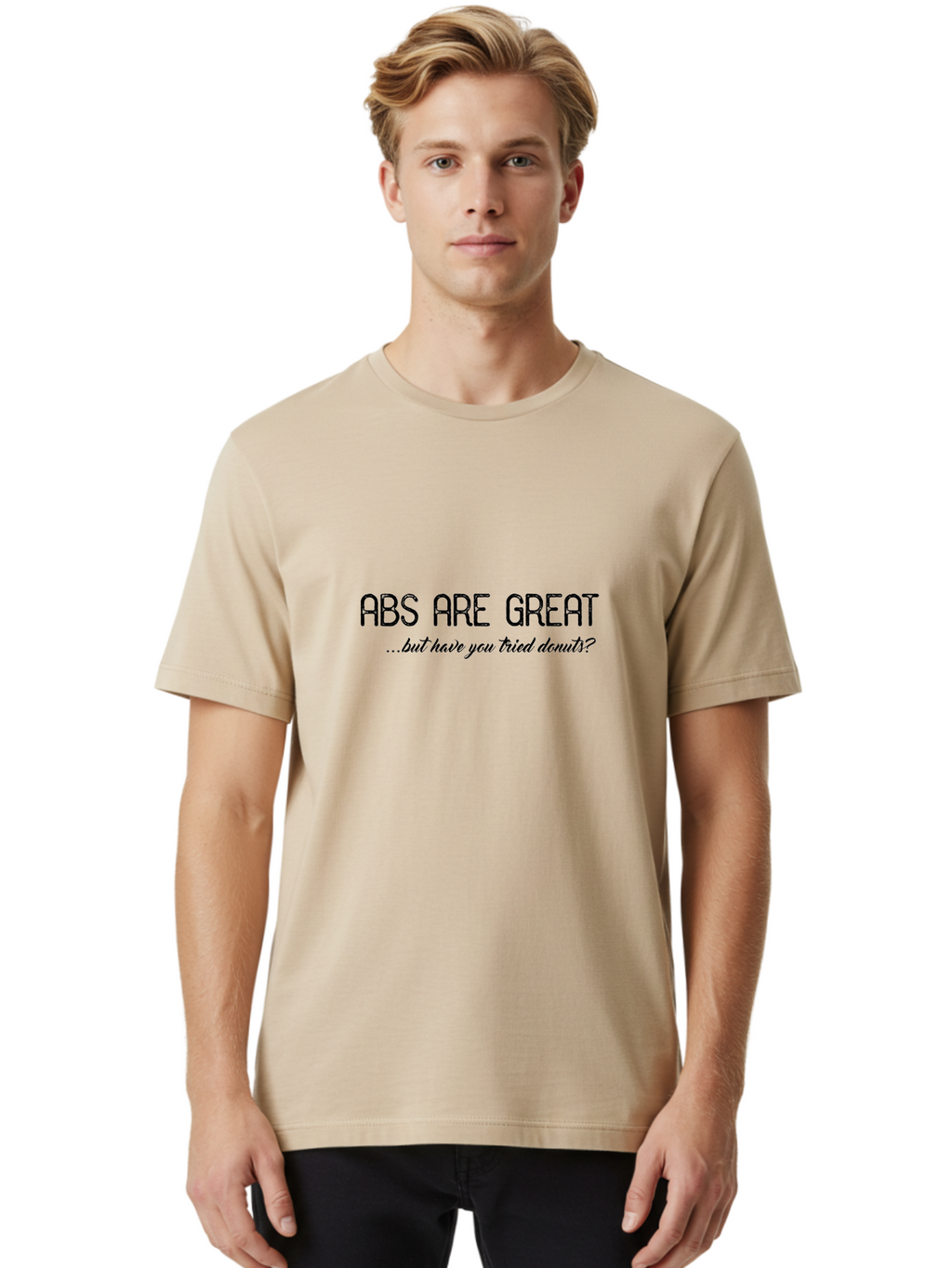 Abs-Are-Great Men'S Graphic Tee, 100% Cotton, Comfortable Casual Summer Wear, Machine Washable, Funny Quote, Humorous Saying, Donut Love, Fitness Humor, Workout Joke, Sweet Treats, Playful Message, Indulgent Humor Aac449
