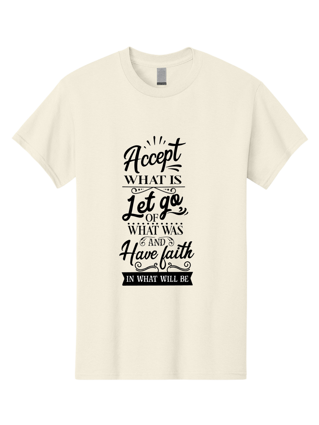 Accept-What-Is Men'S Graphic Tee, 100% Cotton, Comfortable Casual Summer Wear, Machine Washable, Inspirational Quote, Motivational Words, Positive Affirmation, Let Go And Have Faith, Self-Empowerment, Inner Strength, Personal Growth, Accept, Aac450