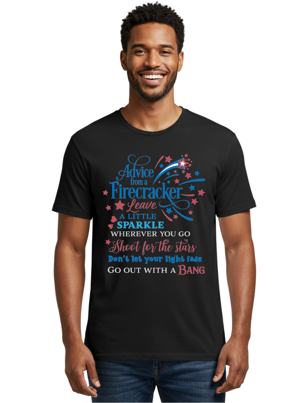 Advice-From-Firecracker Men'S Graphic Tee, 100% Cotton, Comfortable Casual Summer Wear, Machine Washable, Inspirational Quotes, Motivational Words, Positive Affirmations, Sparkle, Firecracker Advice, Life Guidance, Motivational Phrases, Aac452