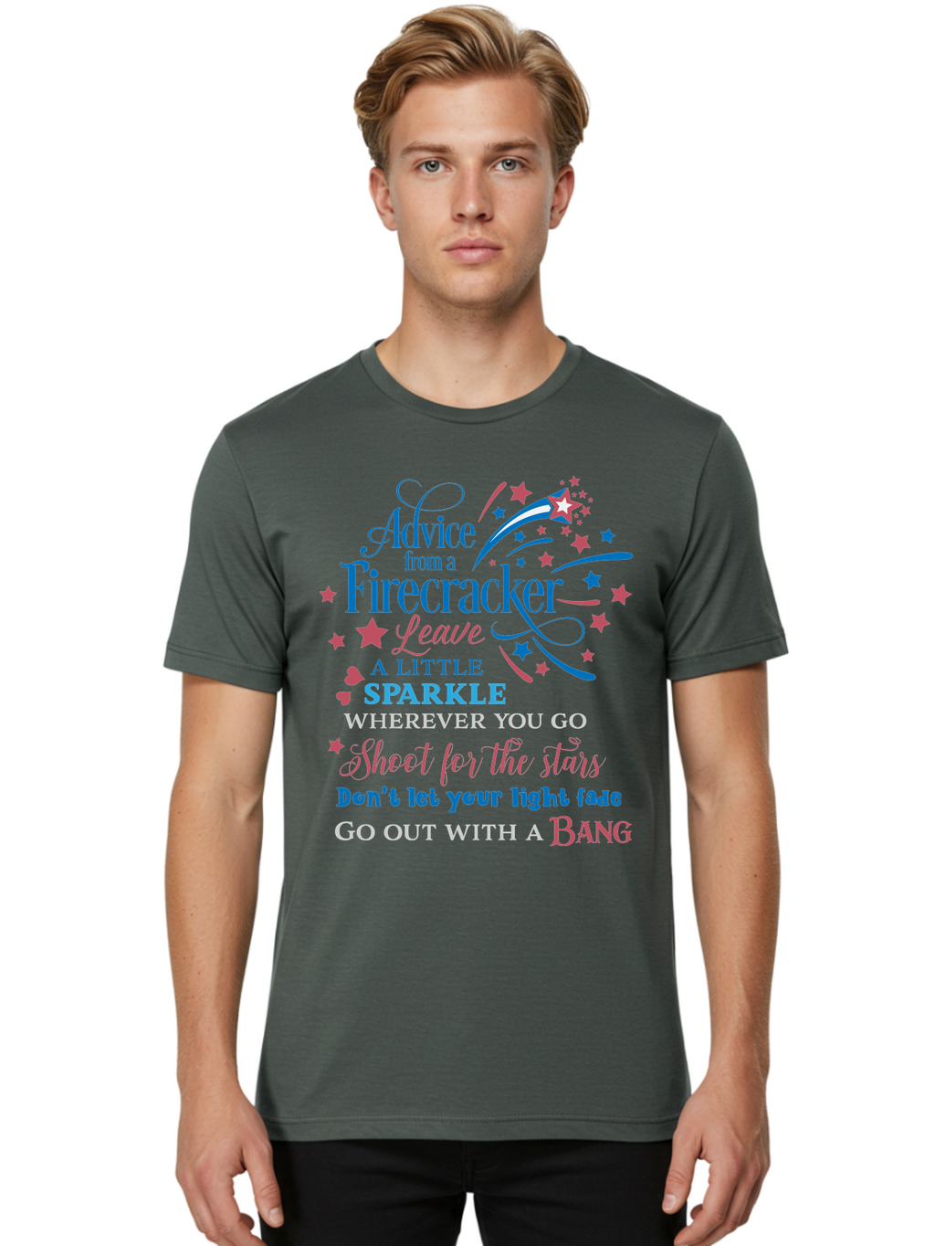 Advice-From-Firecracker Men'S Graphic Tee, 100% Cotton, Comfortable Casual Summer Wear, Machine Washable, Inspirational Quotes, Motivational Words, Positive Affirmations, Sparkle, Firecracker Advice, Life Guidance, Motivational Phrases, Aac452