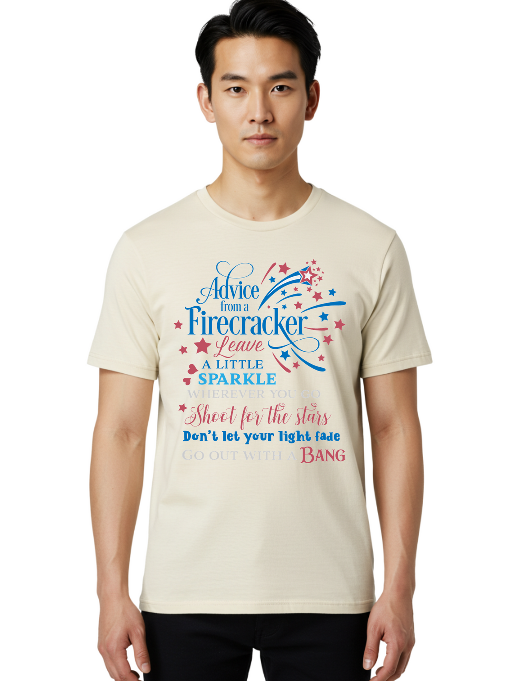 Advice-From-Firecracker Men'S Graphic Tee, 100% Cotton, Comfortable Casual Summer Wear, Machine Washable, Inspirational Quotes, Motivational Words, Positive Affirmations, Sparkle, Firecracker Advice, Life Guidance, Motivational Phrases, Aac452
