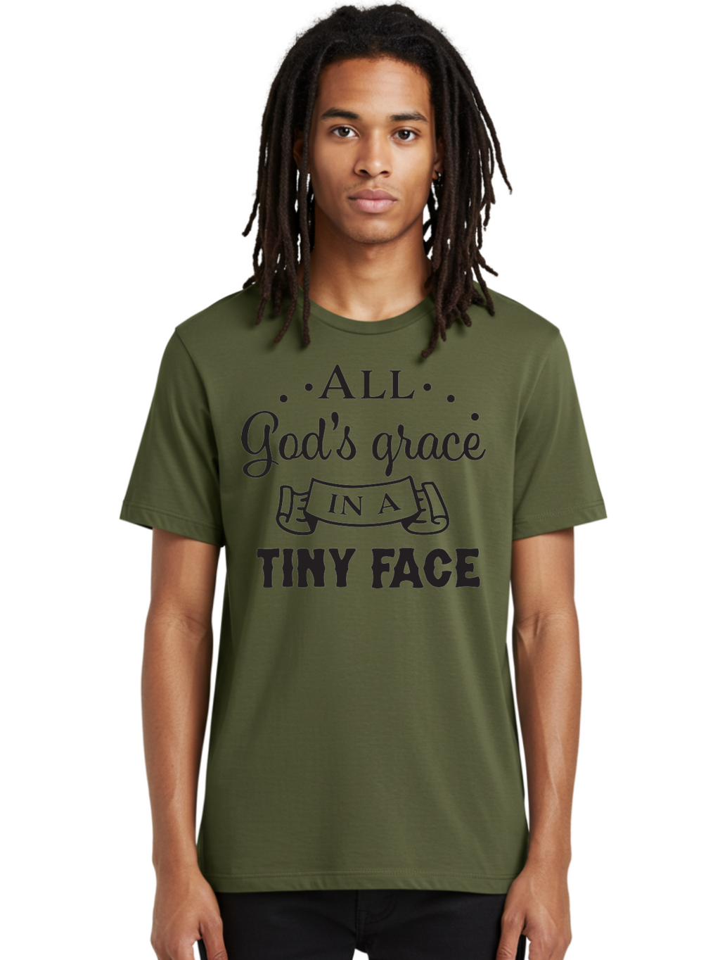 All-God-S-Grace-In-A-Tiny-Face Men'S Graphic Tee, 100% Cotton, Comfortable Casual Summer Wear, Machine Washable, Inspirational Quote, God'S Grace, Tiny Face, Cute Baby, Baby Blessing, Inspirational Message, Baby Quote, Faith, Love, Aac455
