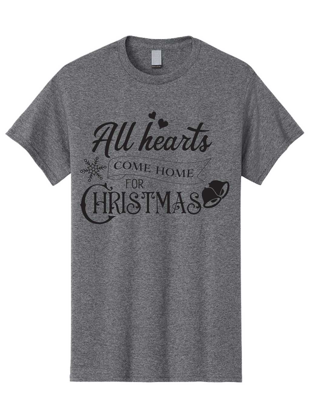All-Hearts-Come-Home-For-Christmas Men'S Graphic Tee, 100% Cotton, Comfortable Casual Summer Wear, Machine Washable, Christmas Message, Holiday Greeting, Festive Typography, Black Text, Come Home For Christmas, Hearts, Snowflake, Santa Hat, Aac456
