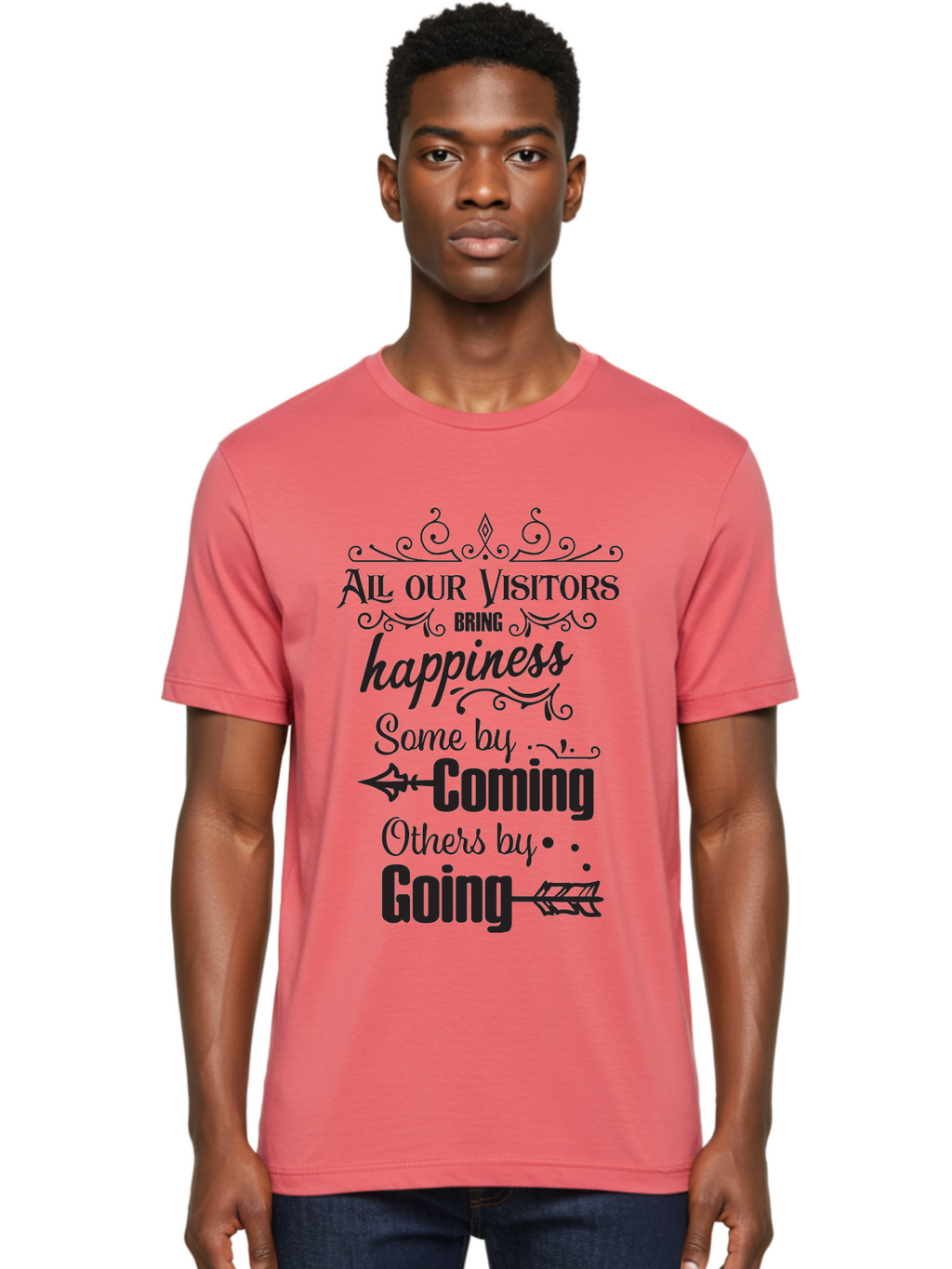 All-Our-Visitors Men'S Graphic Tee, 100% Cotton, Comfortable Casual Summer Wear, Machine Washable, Inspirational Quote, Happiness, Visitors, Coming And Going, Positivity, Motivational Message, Funny Saying, Witty Humor, Guest Book Quote Aac459
