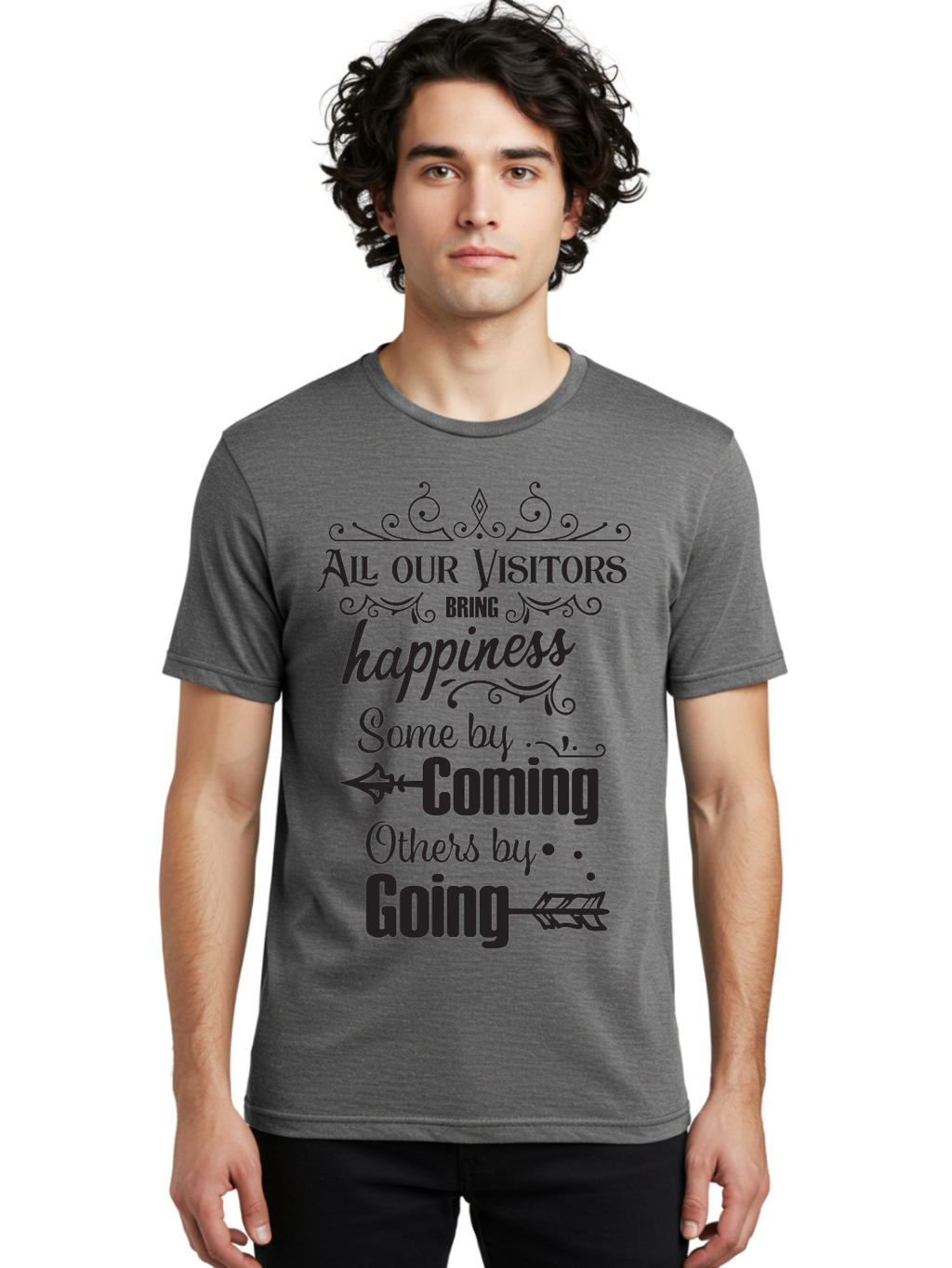 All-Our-Visitors Men'S Graphic Tee, 100% Cotton, Comfortable Casual Summer Wear, Machine Washable, Inspirational Quote, Happiness, Visitors, Coming And Going, Positivity, Motivational Message, Funny Saying, Witty Humor, Guest Book Quote Aac459
