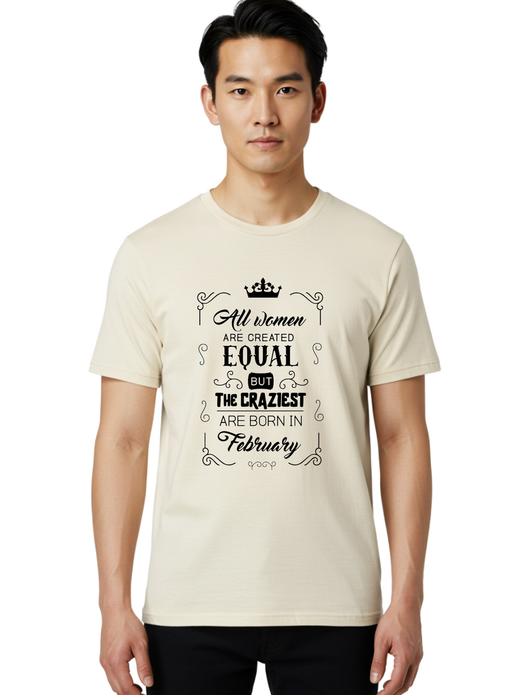 All-Women-Are-Created-Equal-1 Men'S Graphic Tee, 100% Cotton, Comfortable Casual Summer Wear, Machine Washable, Feminist Quote, Women Empowerment, February Birthdays, Sassy Women, Crown Symbol, Decorative Typography, Inspirational Quotes, Aac461