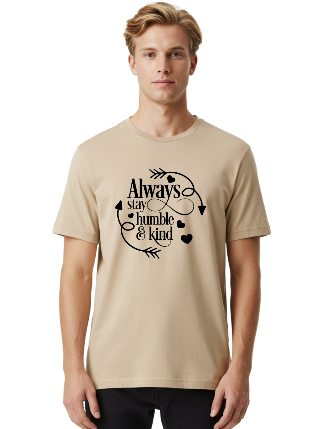 Always-Stay-Humble-Kind Men'S Graphic Tee, 100% Cotton, Comfortable Casual Summer Wear, Machine Washable, Inspirational Quote, Motivational Phrase, Positive Vibes, Kindness Matters, Humble Attitude, Heartwarming Message, Aac468