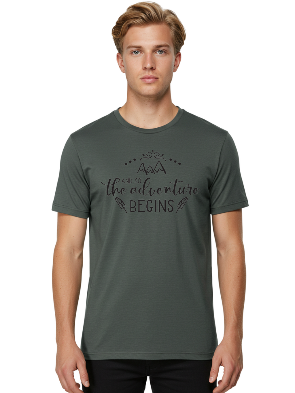 And-So-The-Adventure-Begins Men'S Graphic Tee, 100% Cotton, Comfortable Casual Summer Wear, Machine Washable, Motivational Quote, Adventure Inspiration, Travel, Adventure Begins, Explore, Wanderlust, Outdoor Enthusiast, Inspirational Saying, Aac471