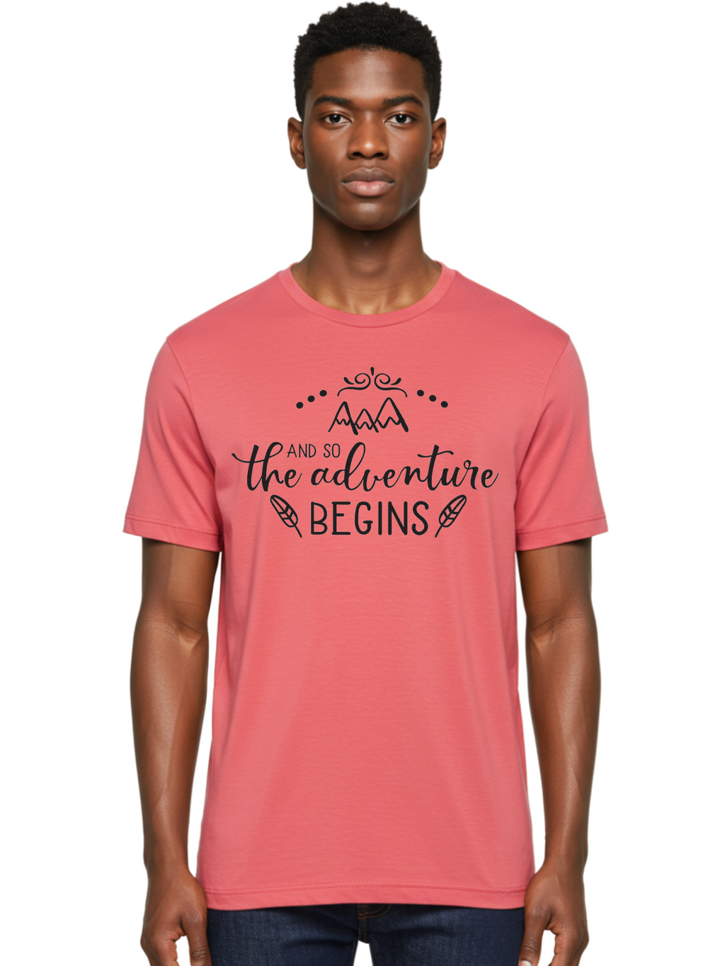 And-So-The-Adventure-Begins Men'S Graphic Tee, 100% Cotton, Comfortable Casual Summer Wear, Machine Washable, Motivational Quote, Adventure Inspiration, Travel, Adventure Begins, Explore, Wanderlust, Outdoor Enthusiast, Inspirational Saying, Aac471